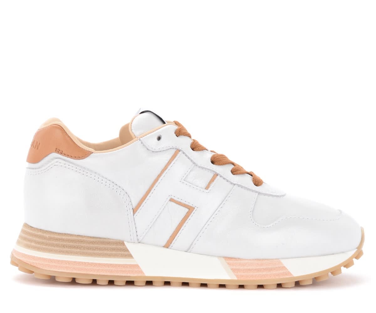 Hogan H383 Sneakers In White Leather And Leather Color