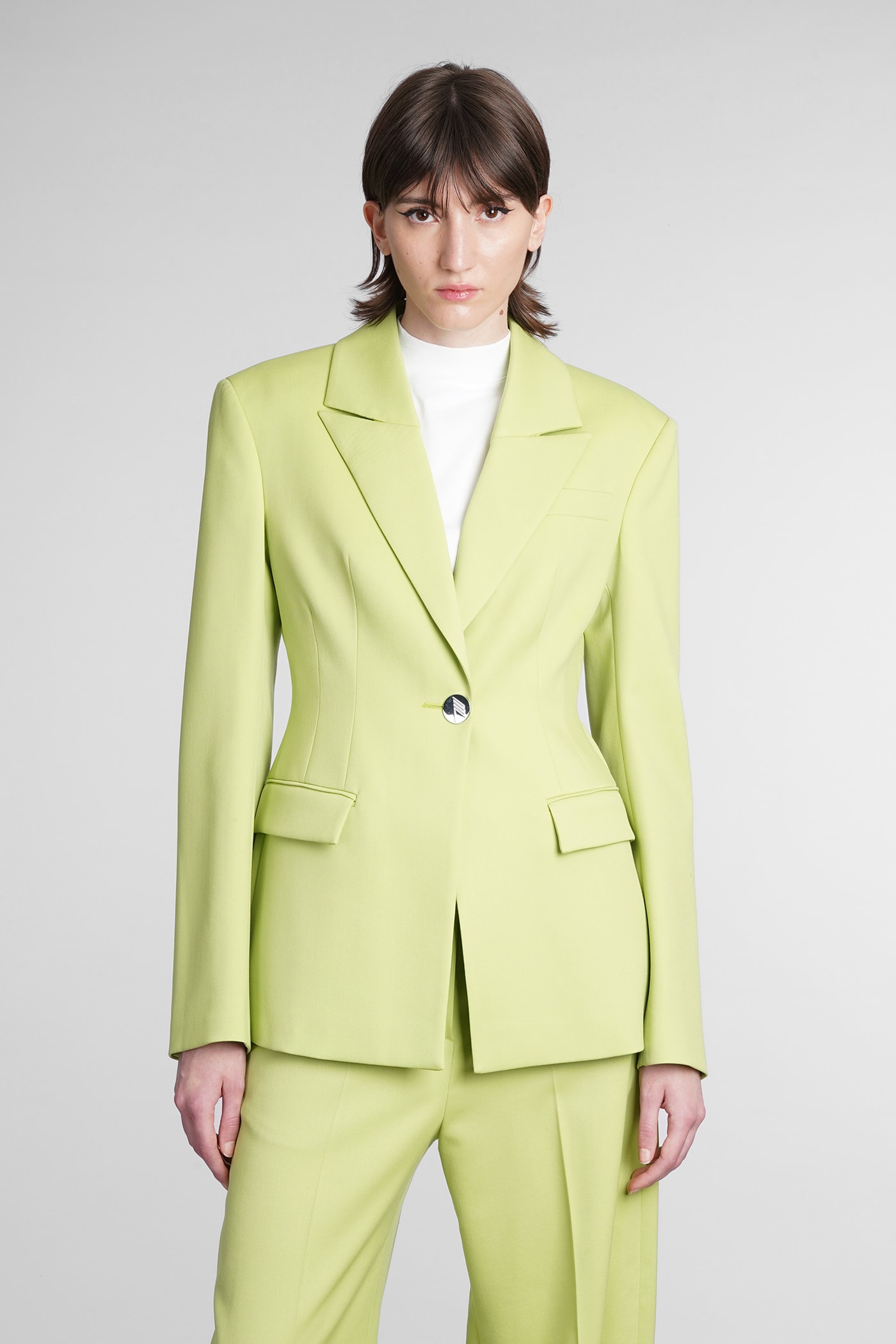 Attico Single-breasted Stretch-wool Blazer In Green