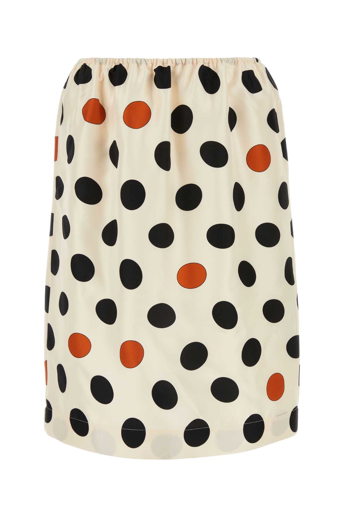 Shop Bottega Veneta Printed Silk Skirt In Creamblackrust