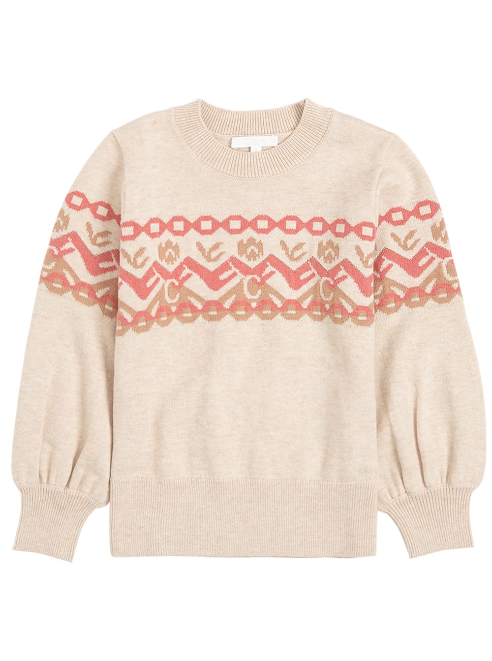Chloé Pink Wool And Cotton Sweater With Ikat Motif