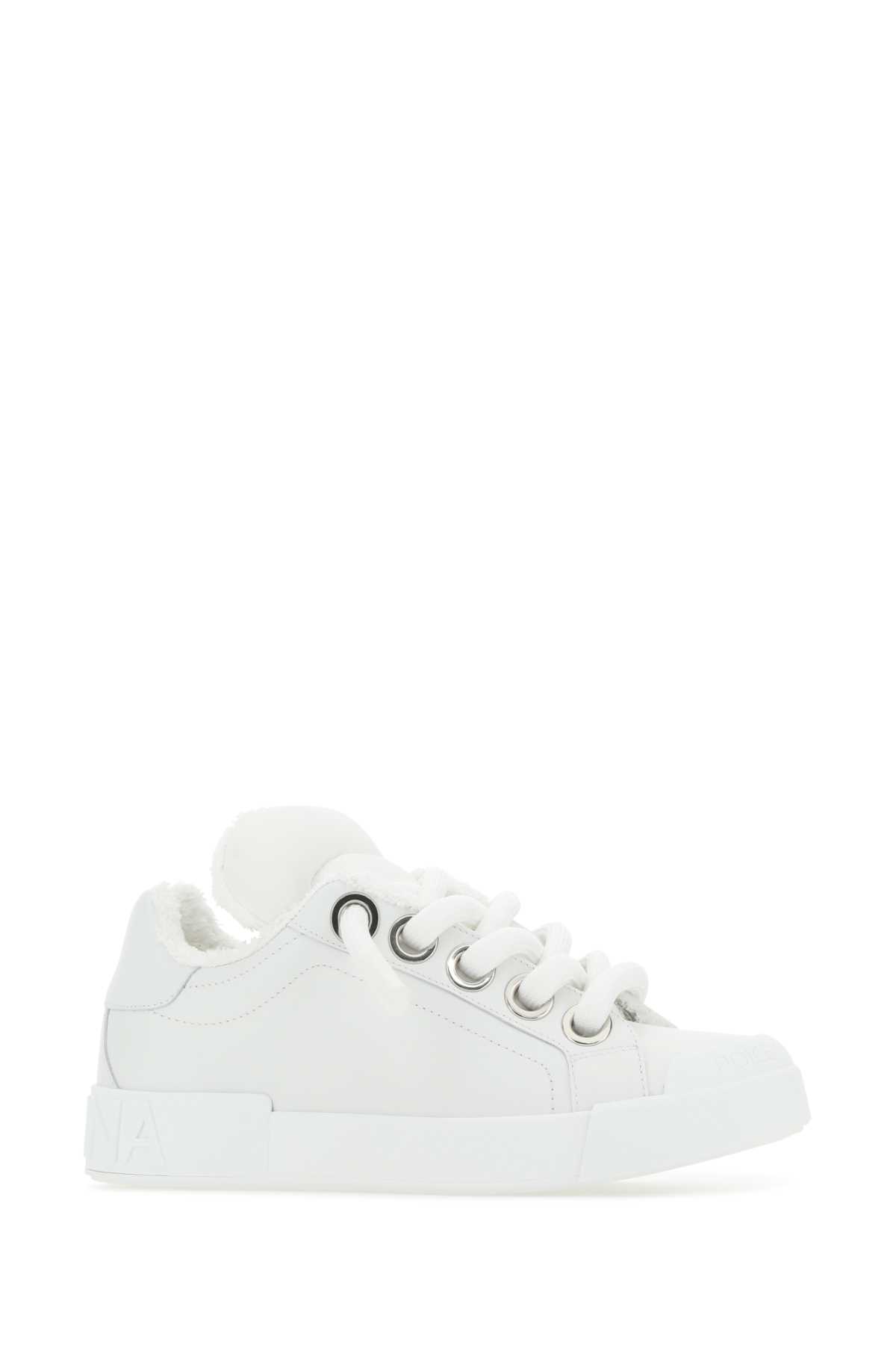 Shop Dolce & Gabbana White Nappa Leather Portofino Sneakers In Biancoottico