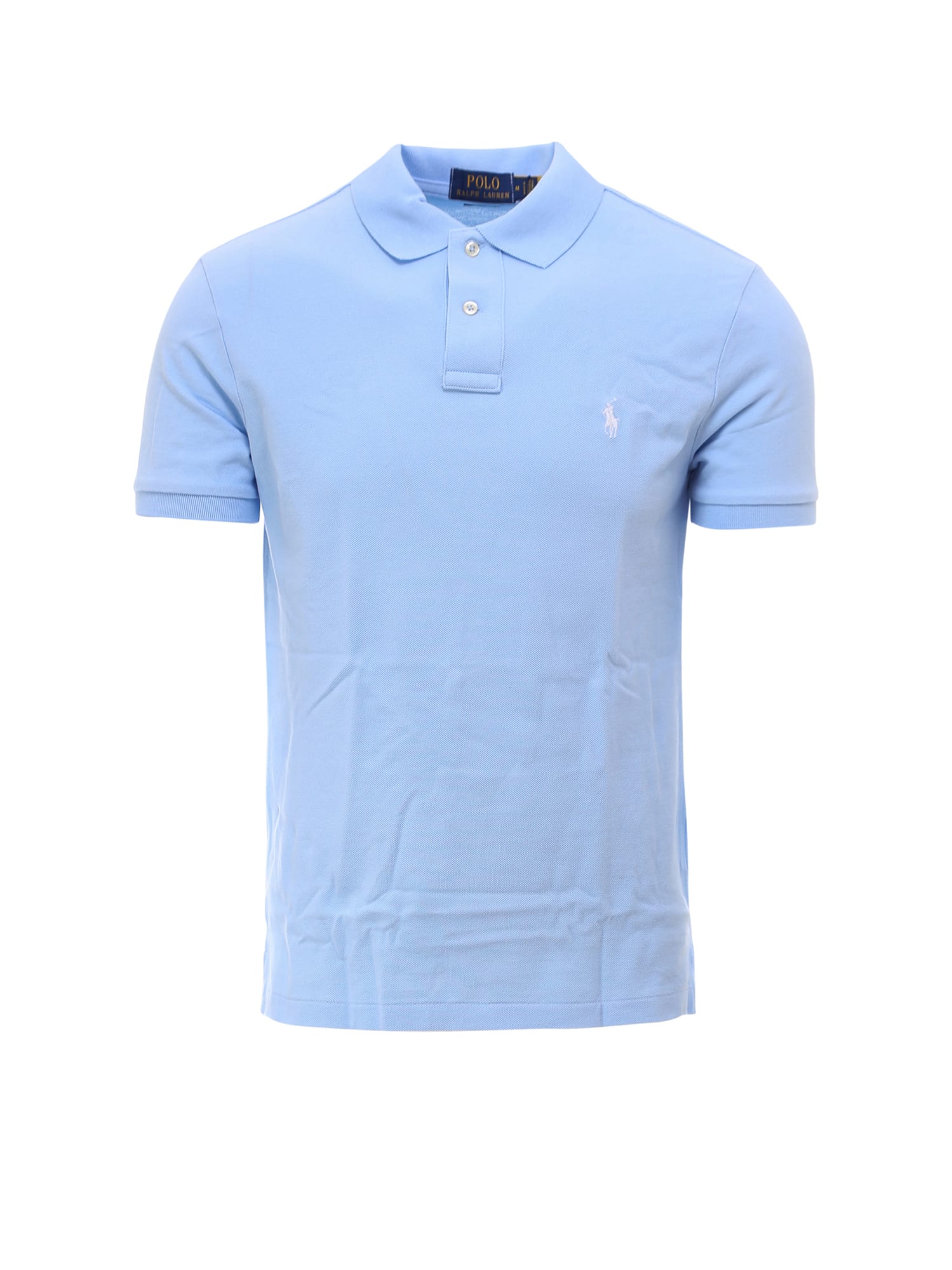Shop Polo Ralph Lauren Logo Embroidered Regular Polo Shirt In Office Blue/c1750