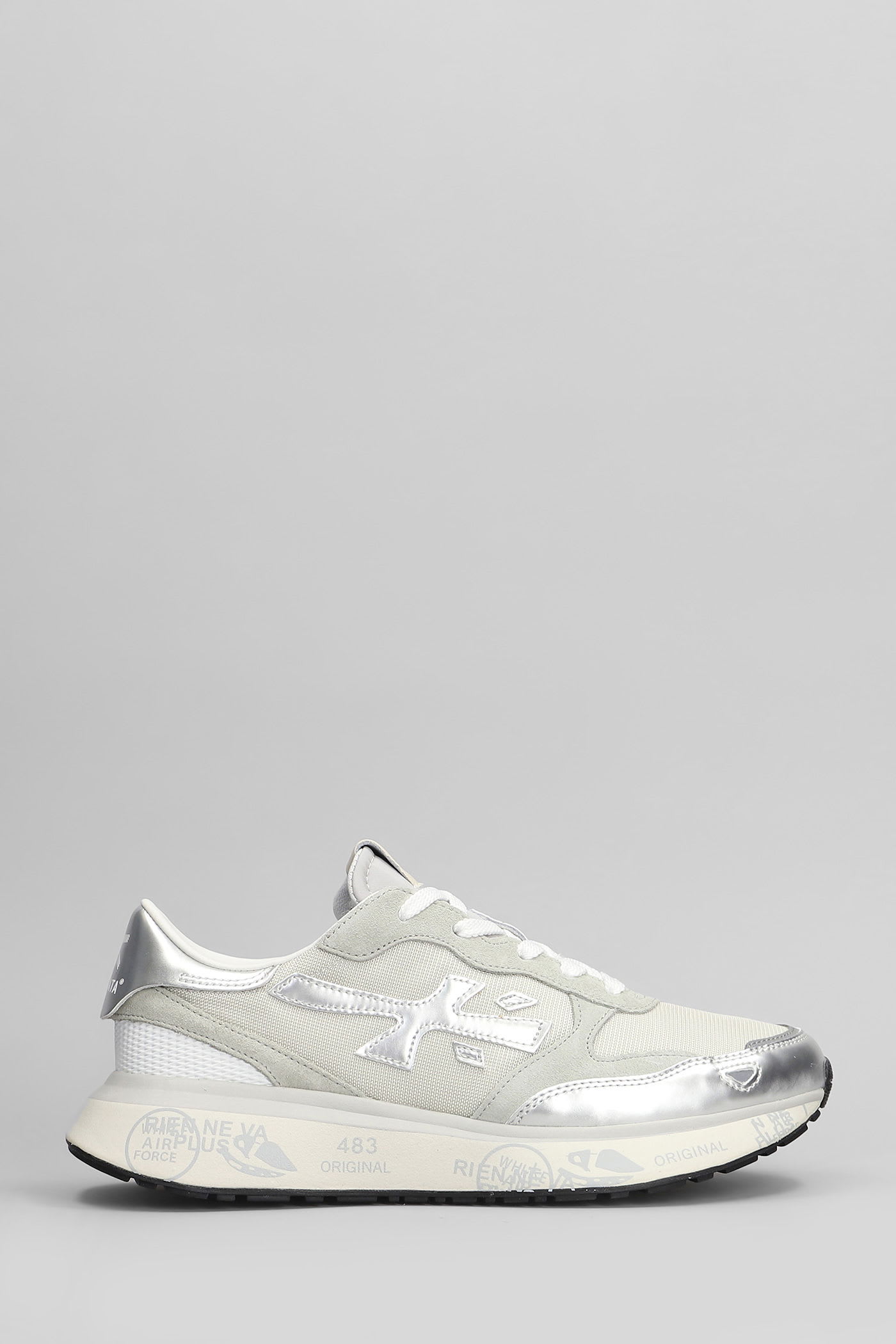 Premiata Lauryn Sneakers In Silver Leather And Fabric In Silver