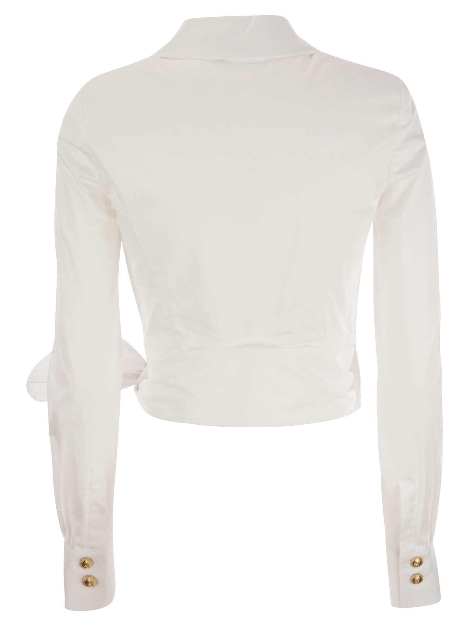 Shop Elisabetta Franchi Cotton Shirt With Sash In White