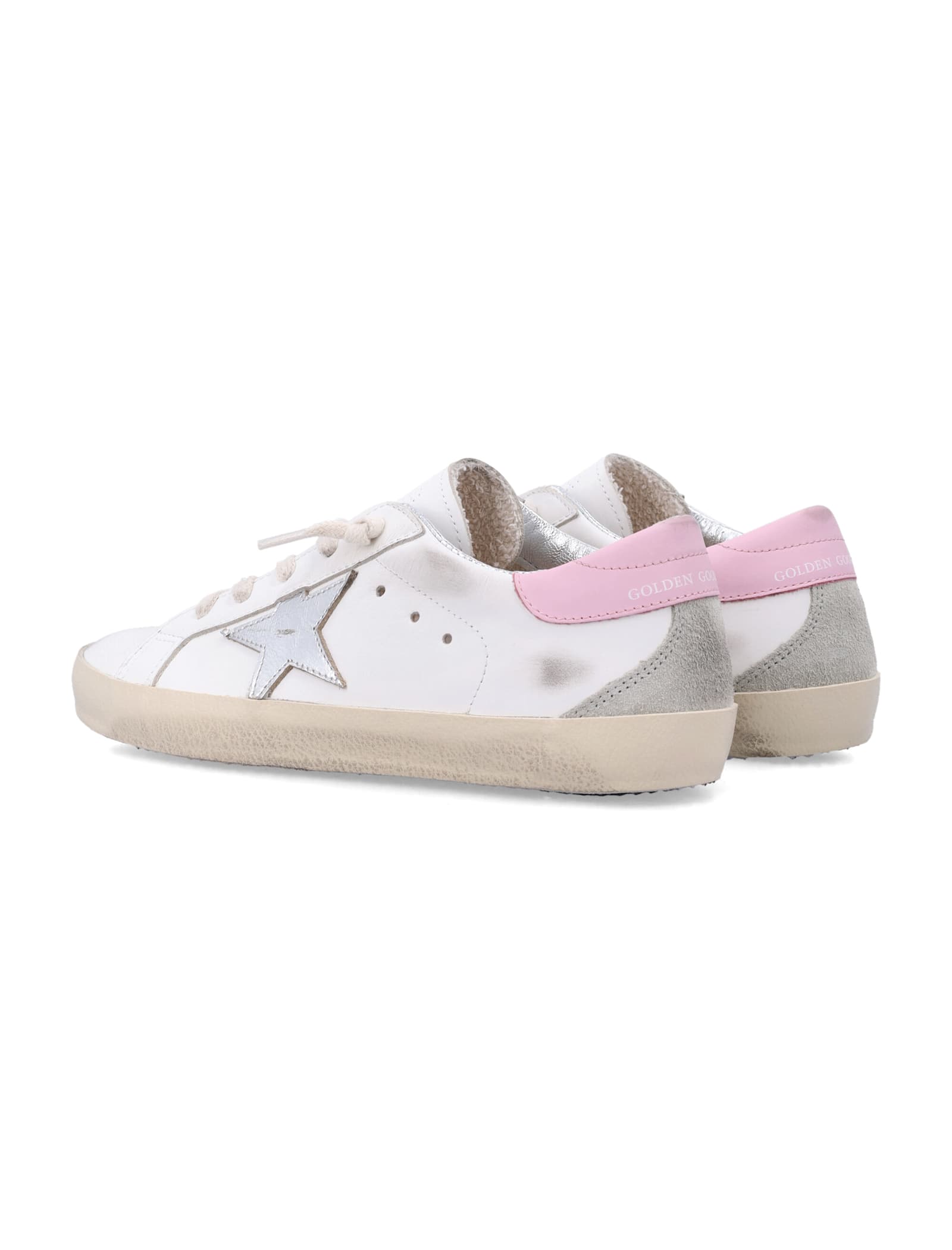 Golden Goose Kids Super-star White And Pink Leather Sneakers In Multi
