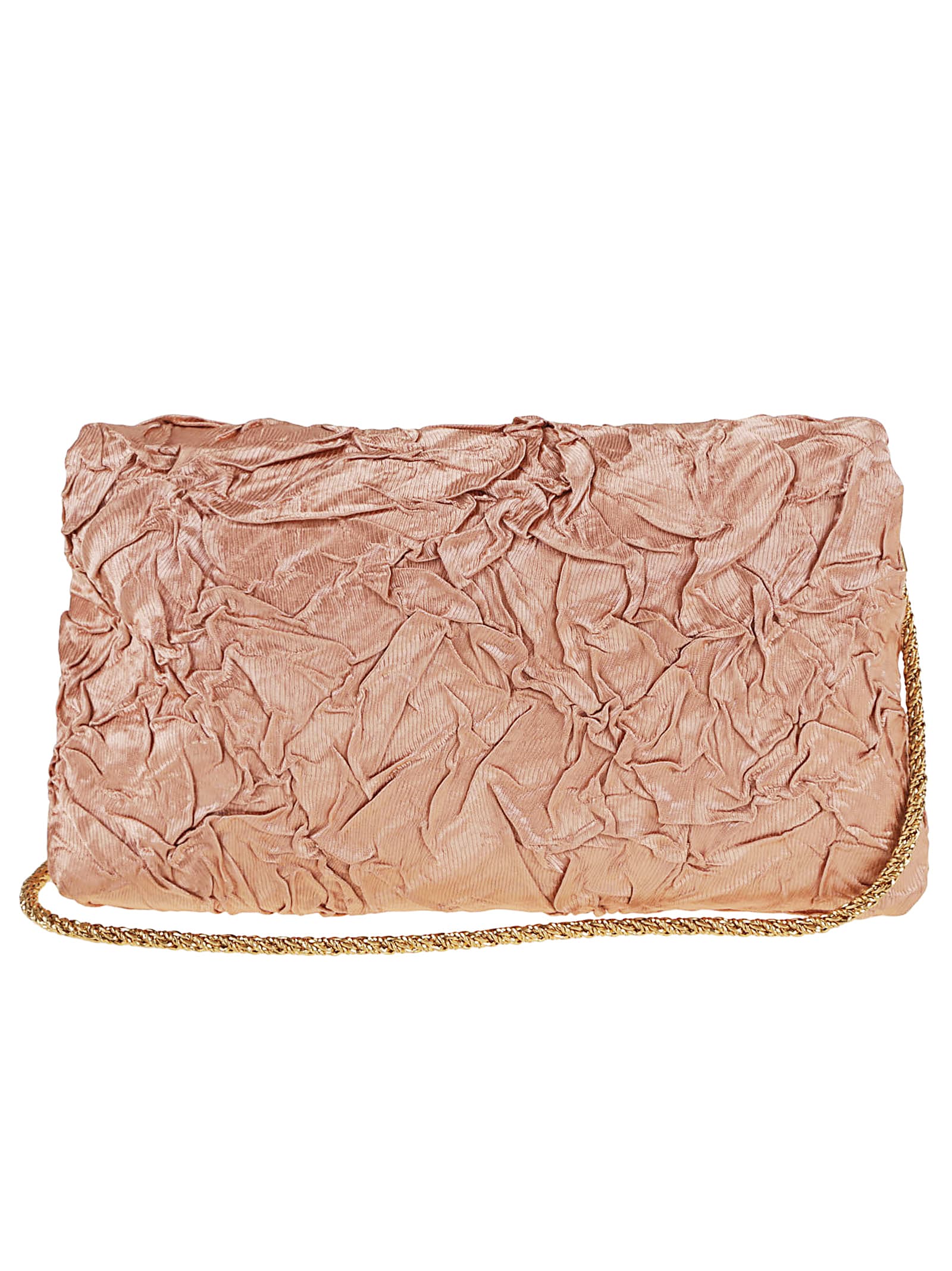 Dries Van Noten Chain Strap Crinkled Texture Envelope Flap Metallic Finish Pleated Fabric Shoulder Bag In Peach