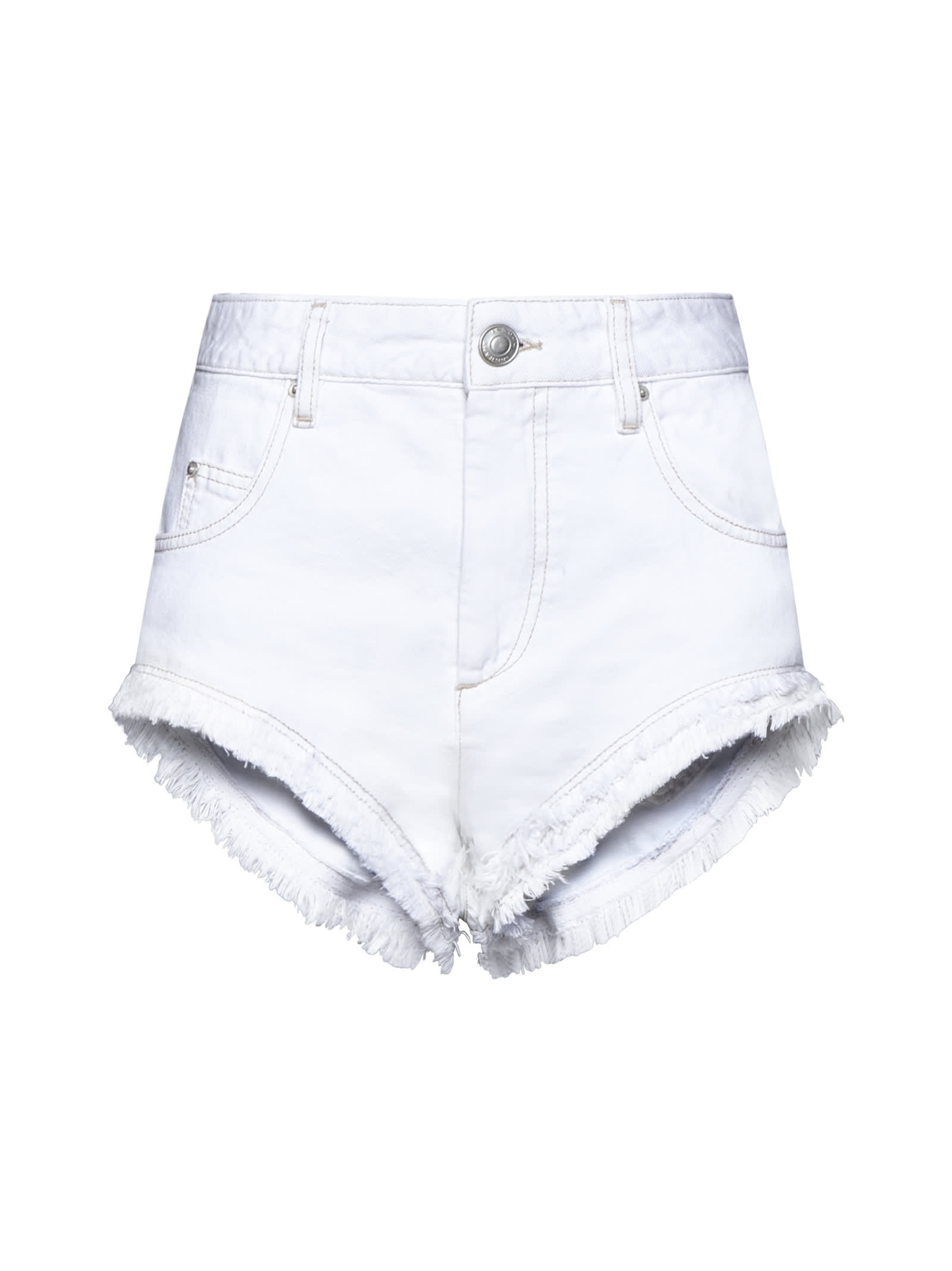 Isabel Marant Eneidao Fringed Cotton Denim Shorts In White