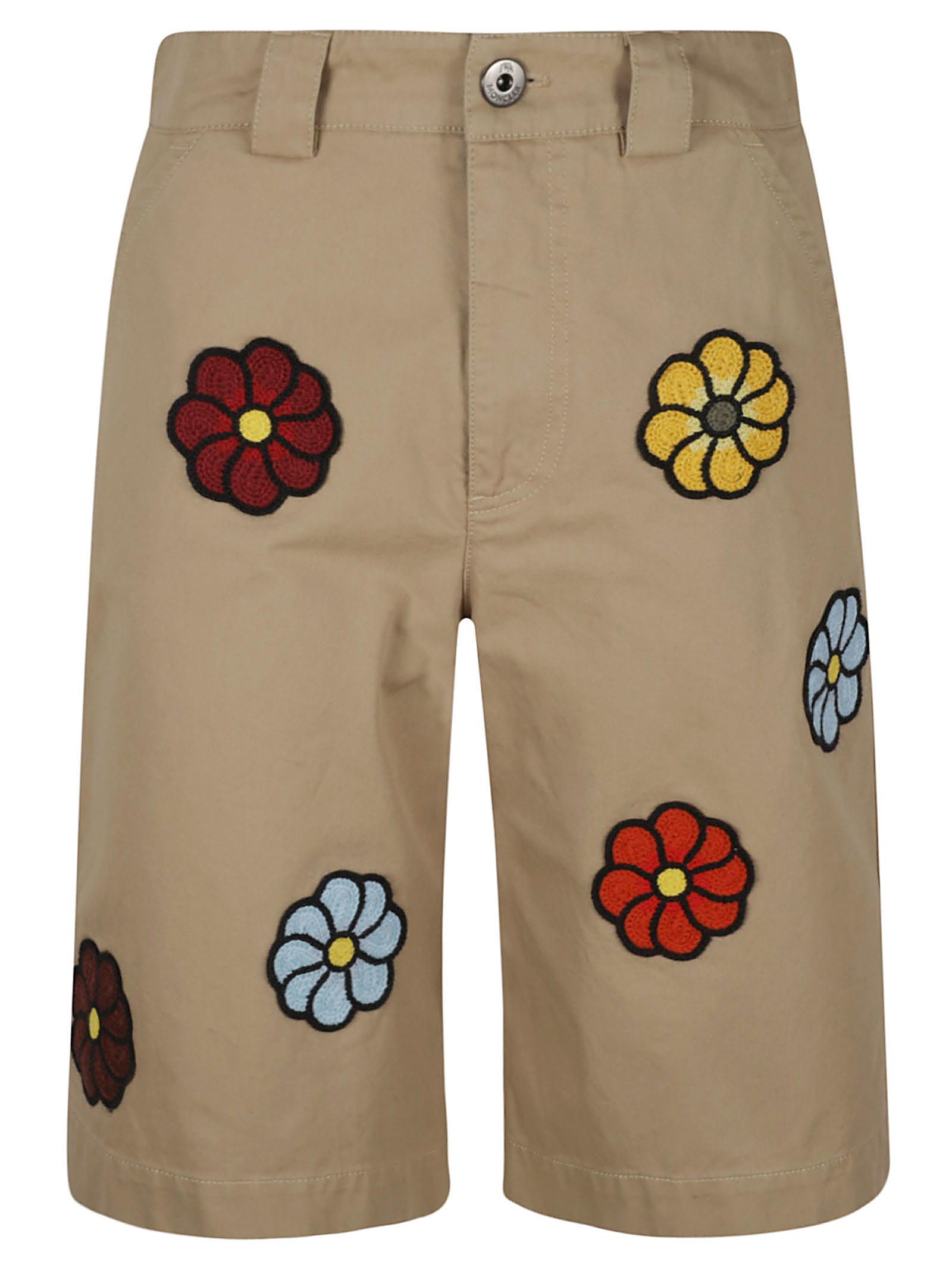 Shop Moncler Genius Floral Embroidered Shorts In Beige