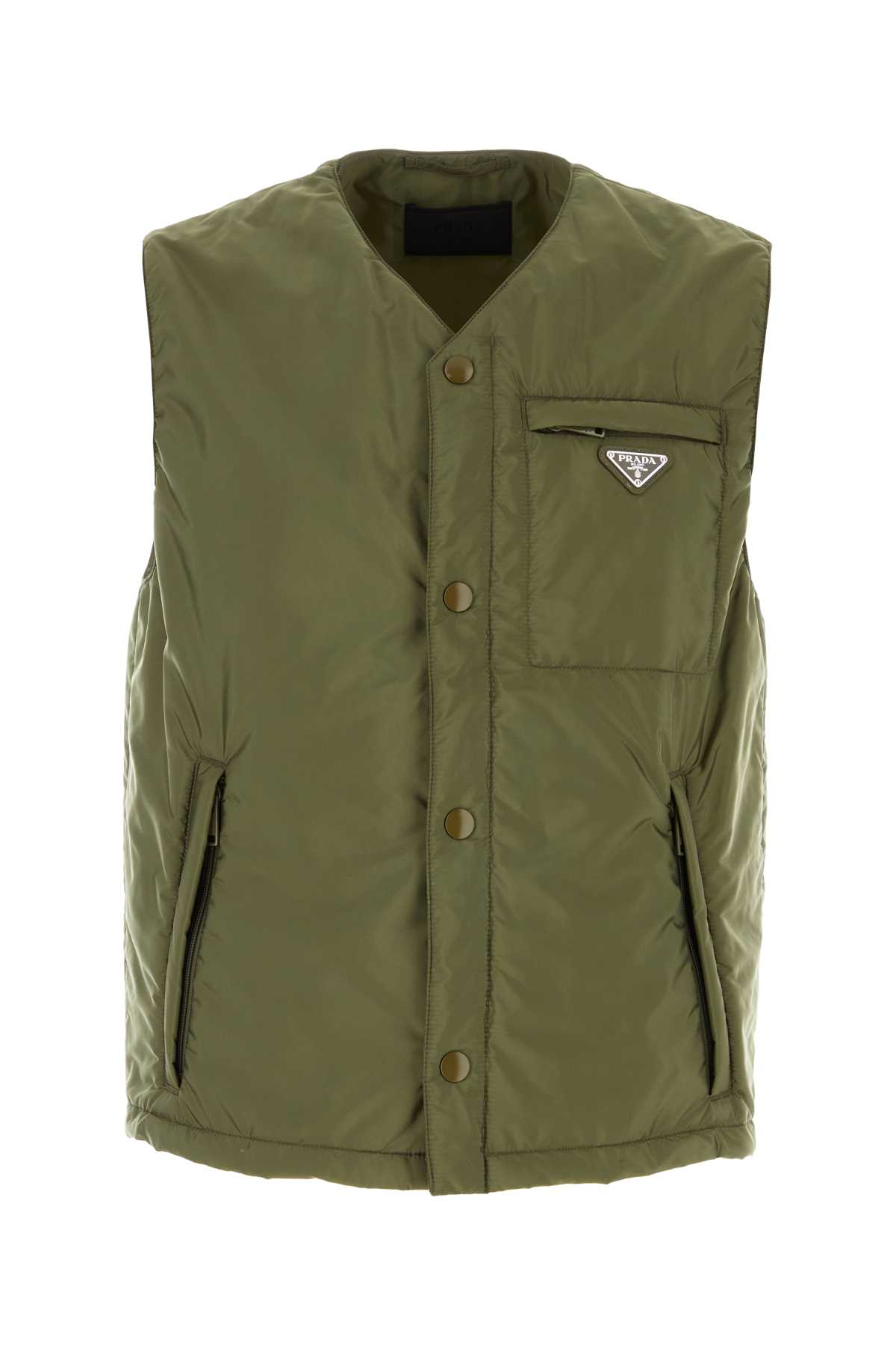 Prada Army Green Nylon Sleeveless Padded Jacket