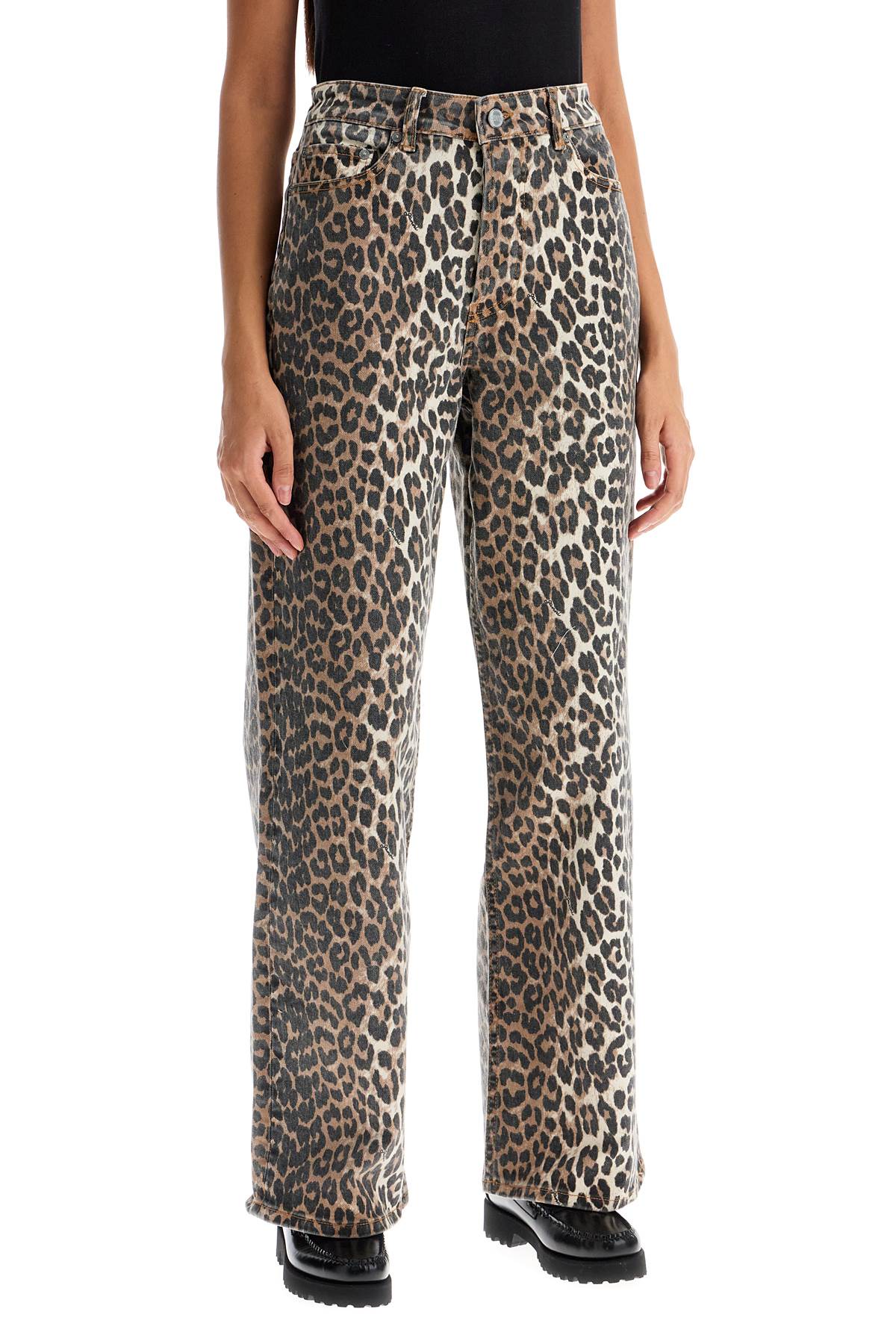 Ganni Stary Barrel Jeans In Leopard In Leopard
