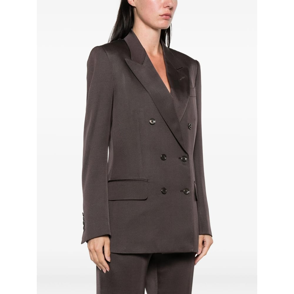 Tom Ford Double-breasted Blazer With Structured Shoulders In Brown