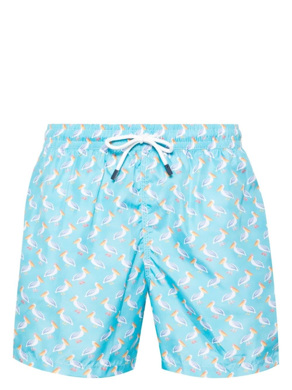 Shop Fedeli Light Blue Swim Shorts With Pelicans Pattern