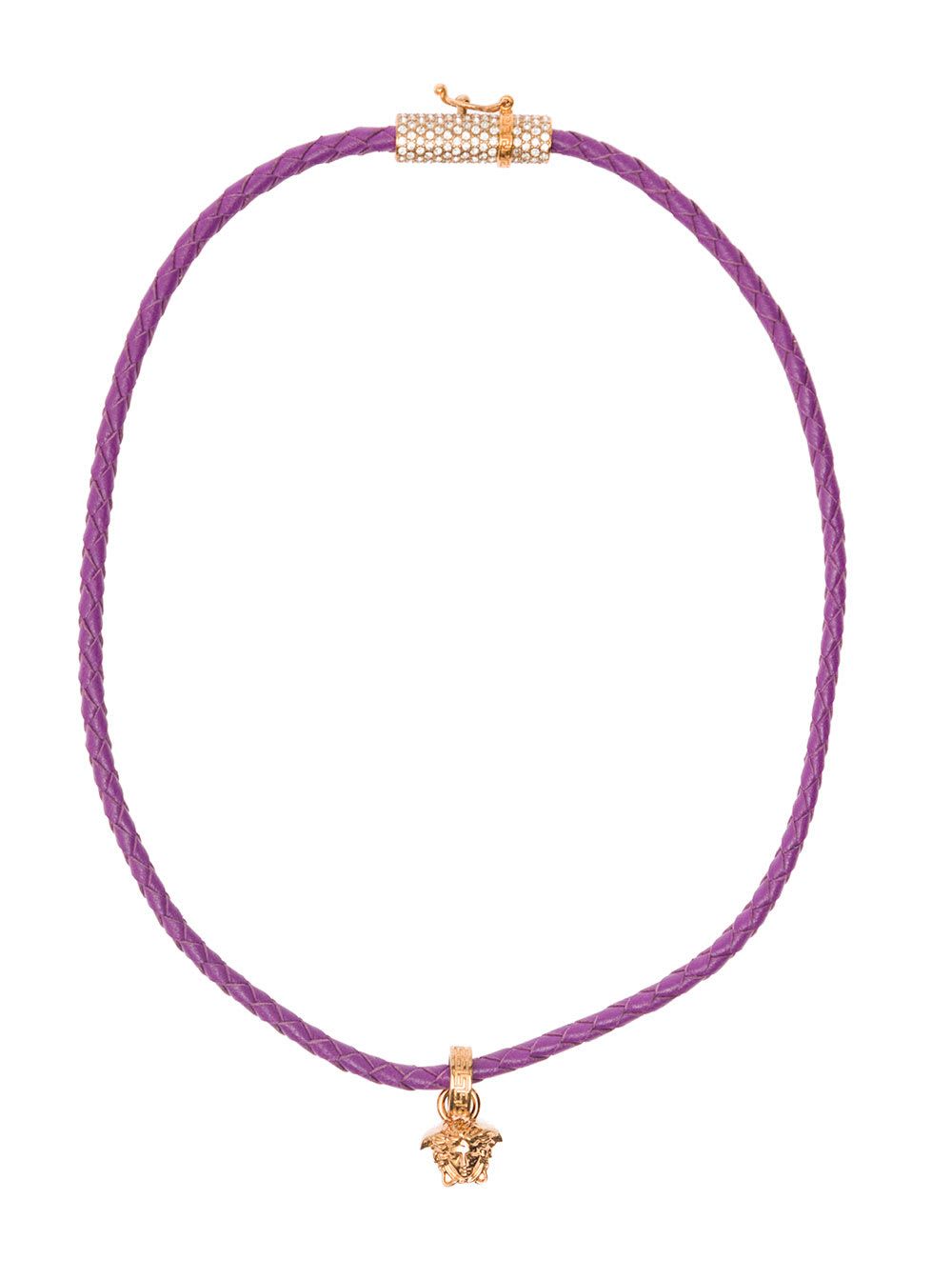 Shop Versace Gold-tone Medusa Pendant Necklace In Violet Leather Woman