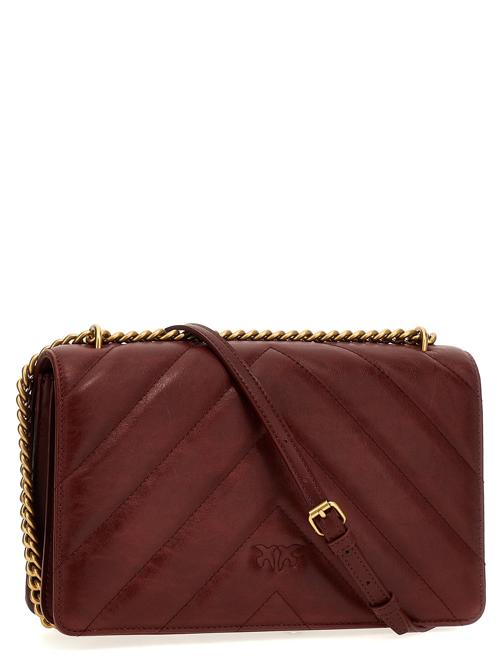 Shop Pinko Love One Classic Crossbody Bag In Bordeaux