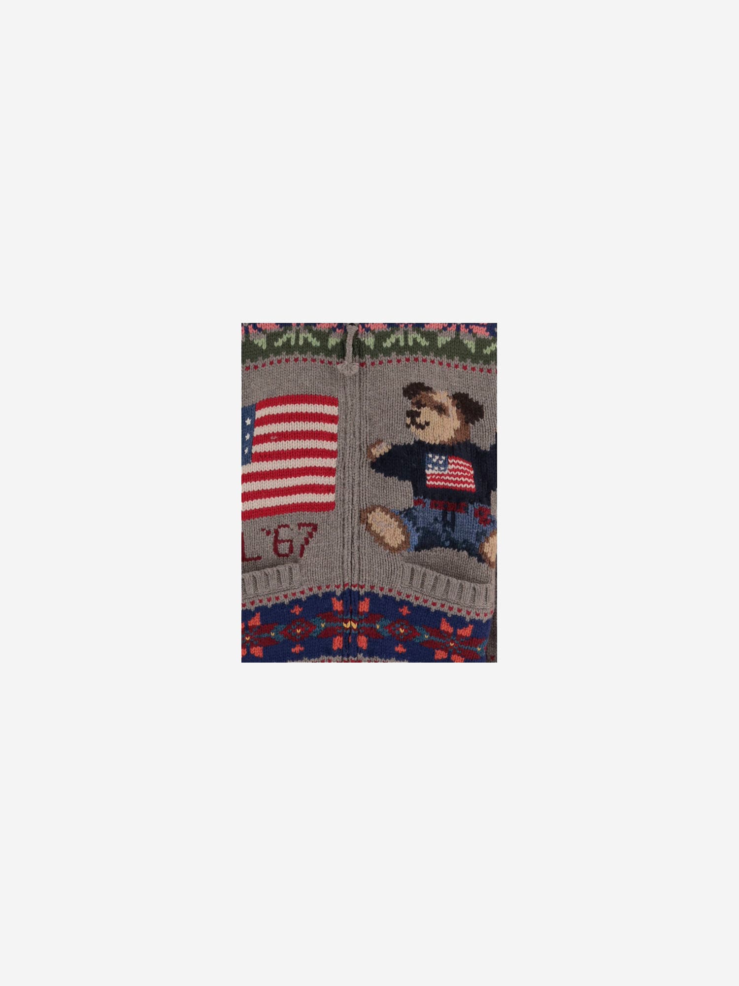 Polo Ralph Lauren Wool Sweater With Polo Bear Print And Geometric Pattern In Gray