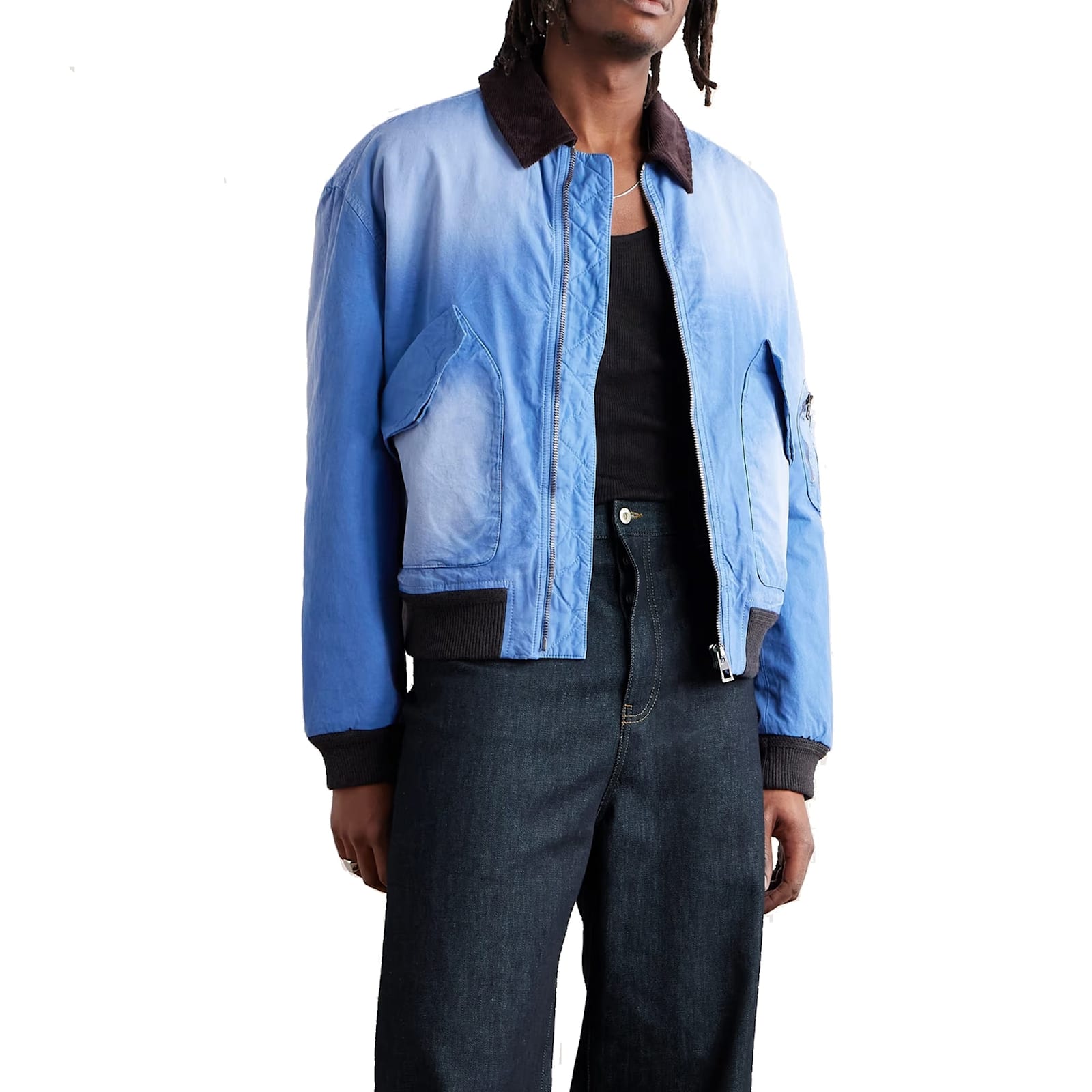 Loewe Blue Washed Effect Zipped Cotton Bomber Jacket In Blue