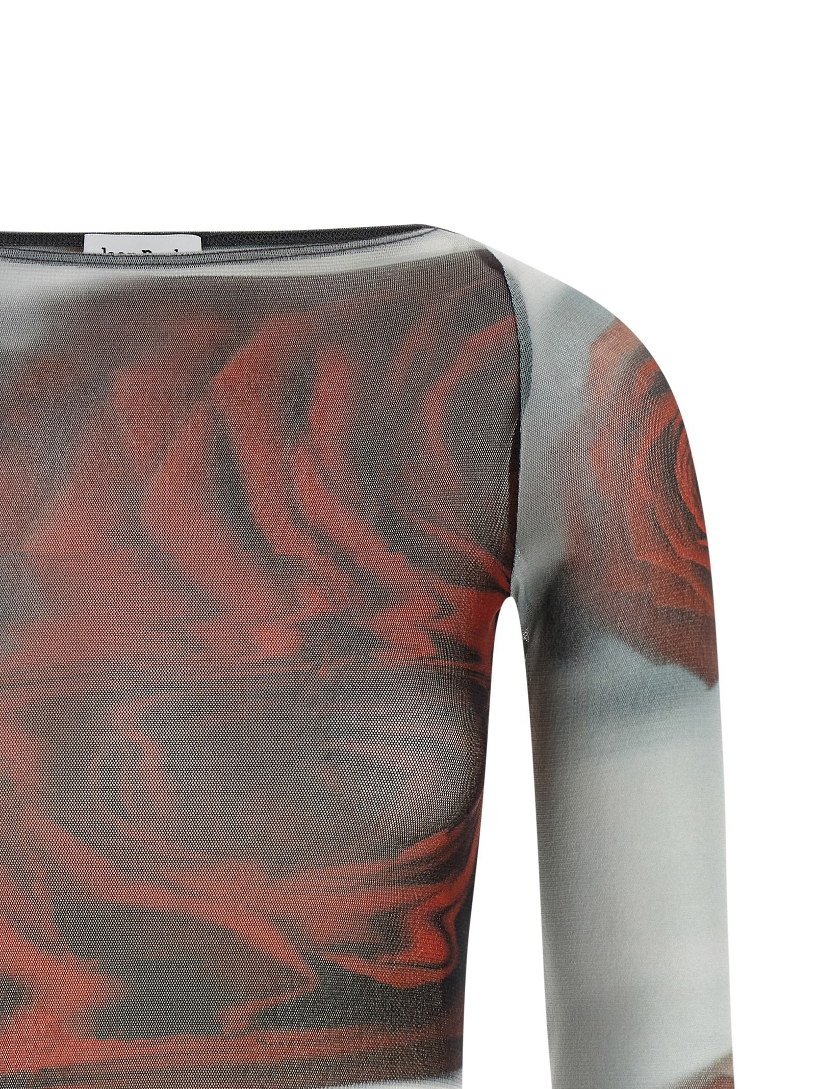 Jean Paul Gaultier Women Blurry Roses Medaillon Print Mesh Boat Neck Top In Multi