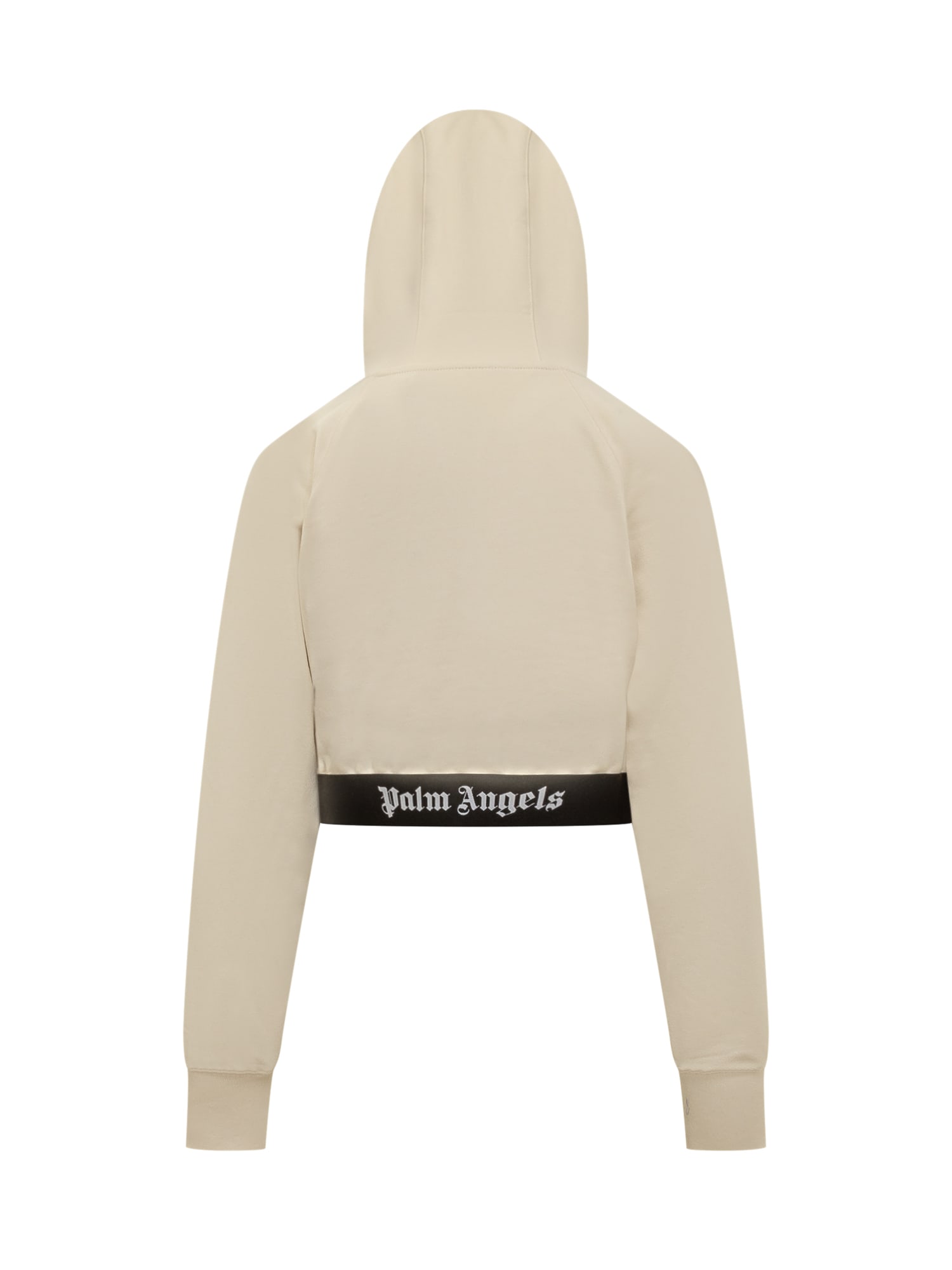 Shop Palm Angels Logo Tape Hoodie In Off White Black