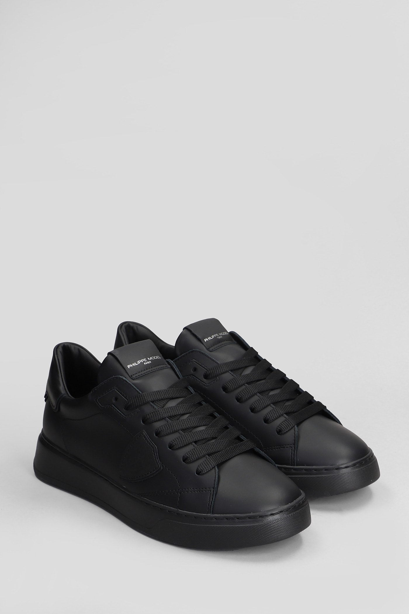 Shop Philippe Model Temple Low Sneakers In Black Leather