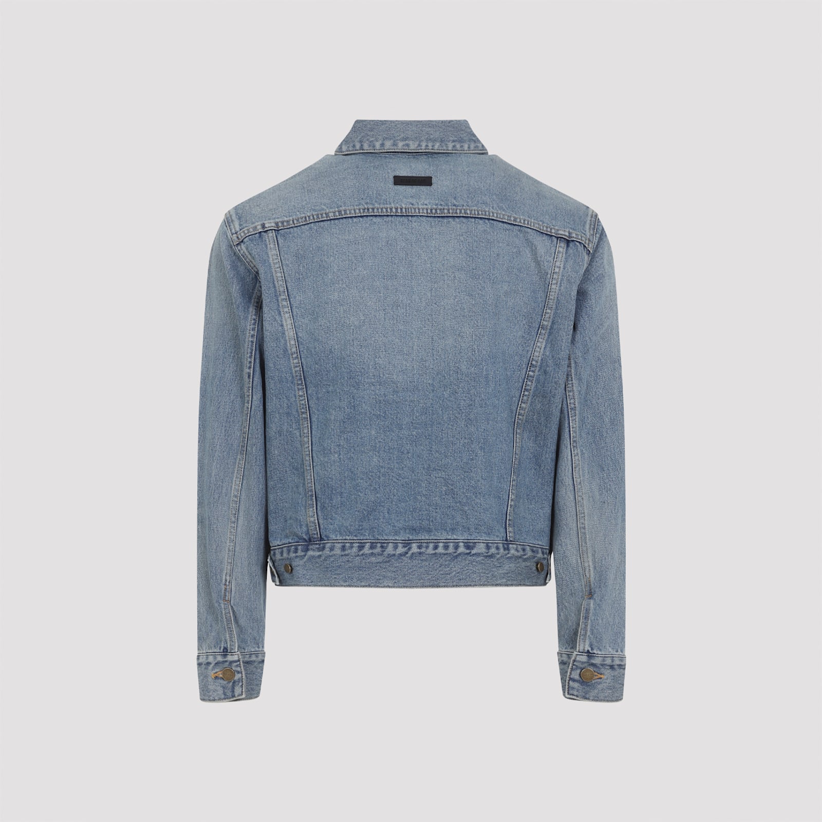 Fear Of God Light Indigo Blue Cotton Trucker Jacket With Overwashed Effect In Purple