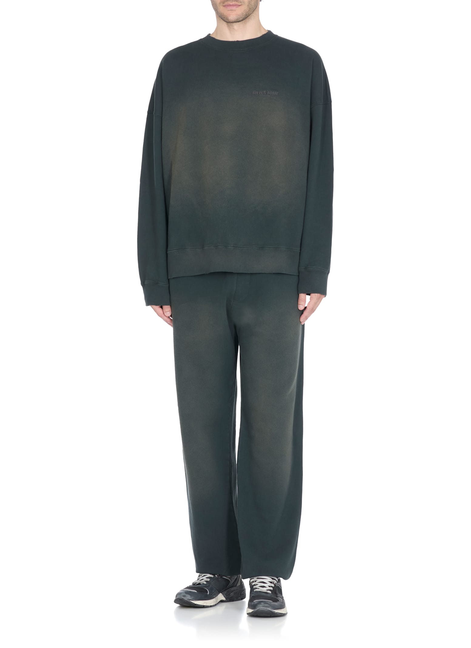 Golden Goose Longline Crewneck Cotton Sweatshirt With Star Accents In Black
