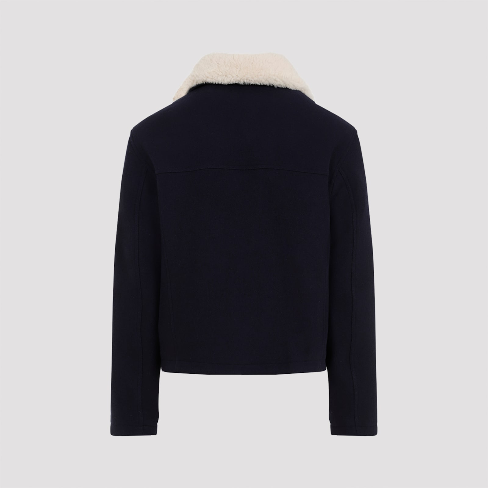 Shop Ami Alexandre Mattiussi Wool Short Jacket In Navy Blue