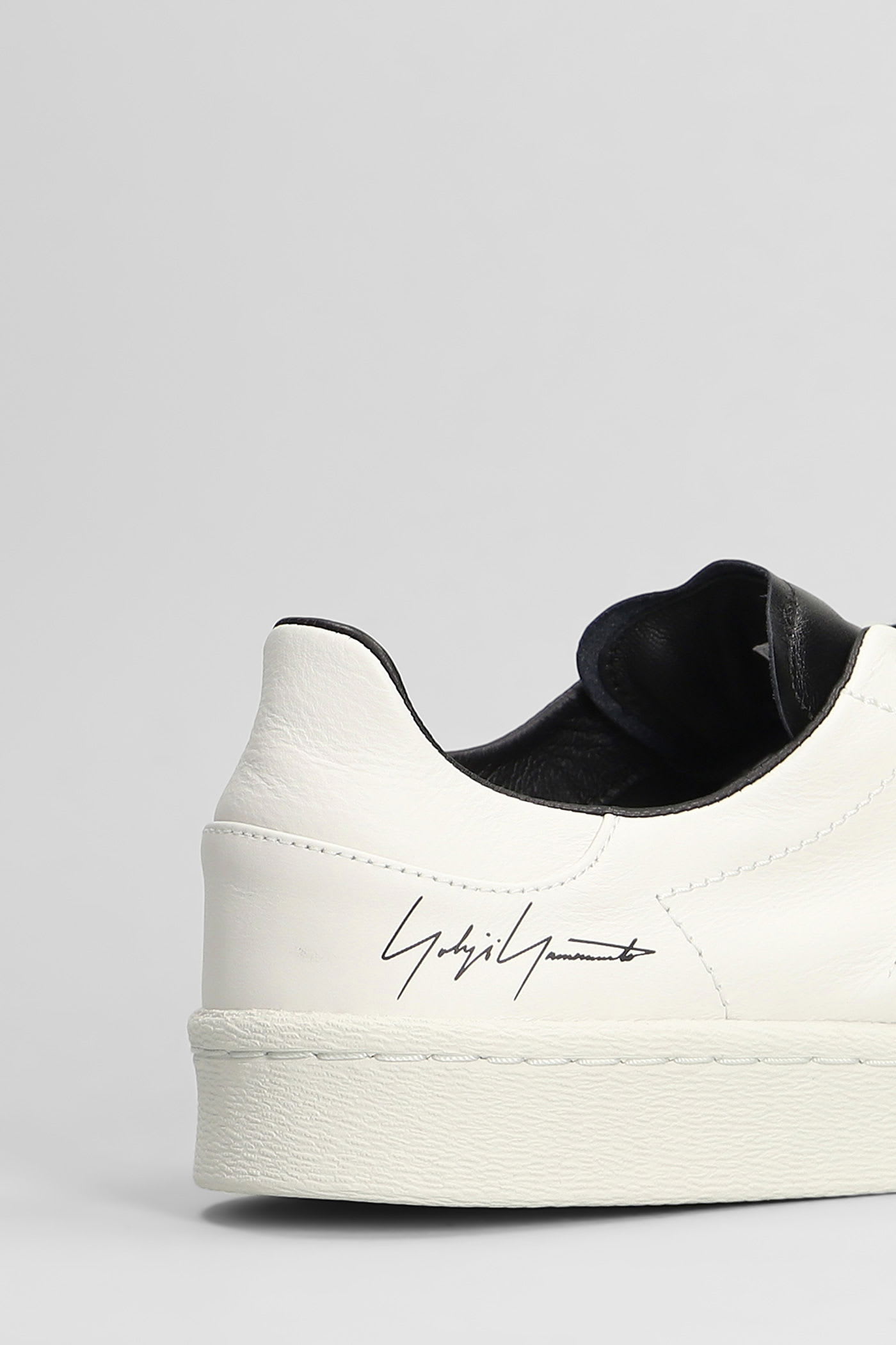 Y-3 Premium Leather Sneakers With Rubber Shell Toe In White