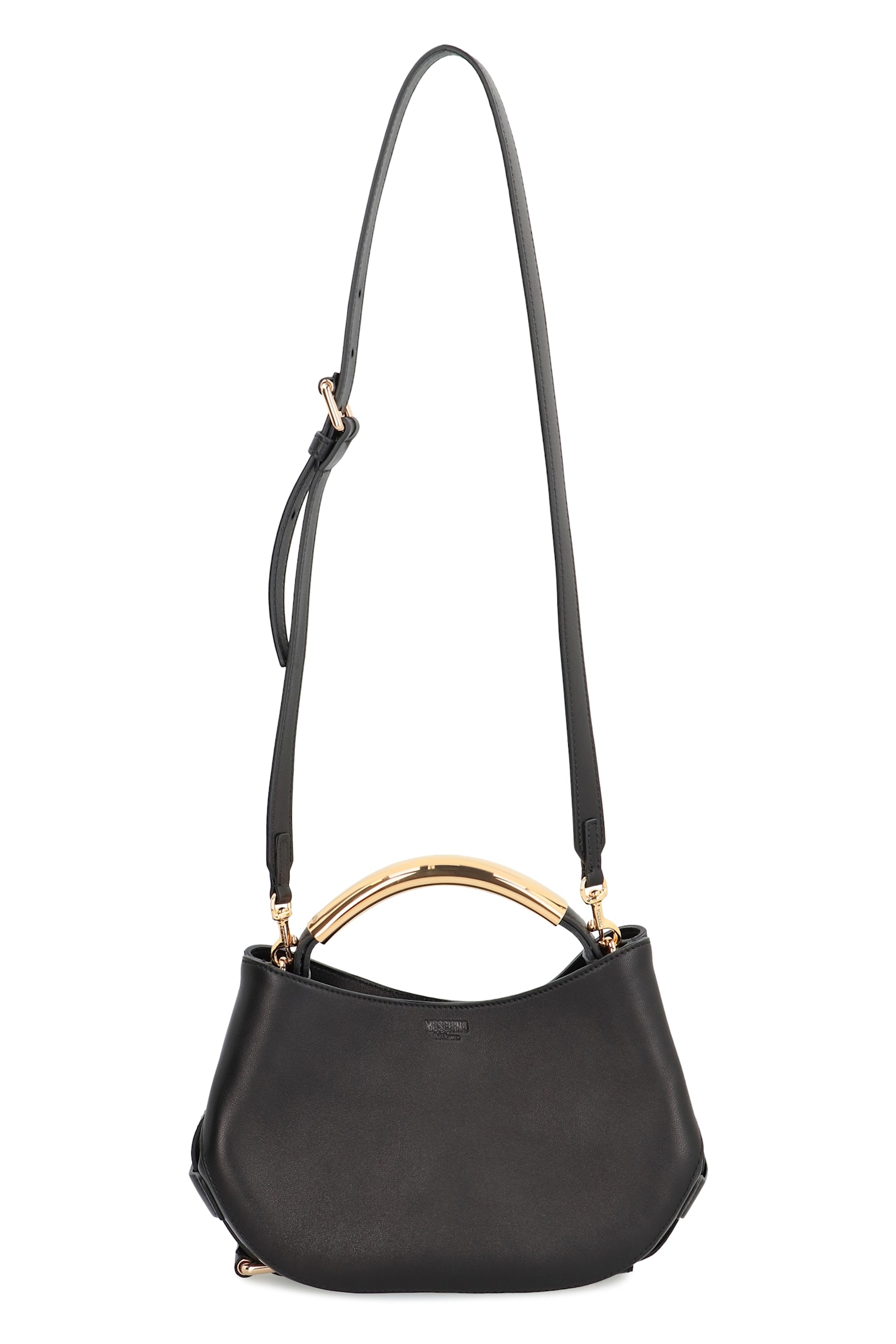 Moschino Curved-handle Leather Tote Bag In Black