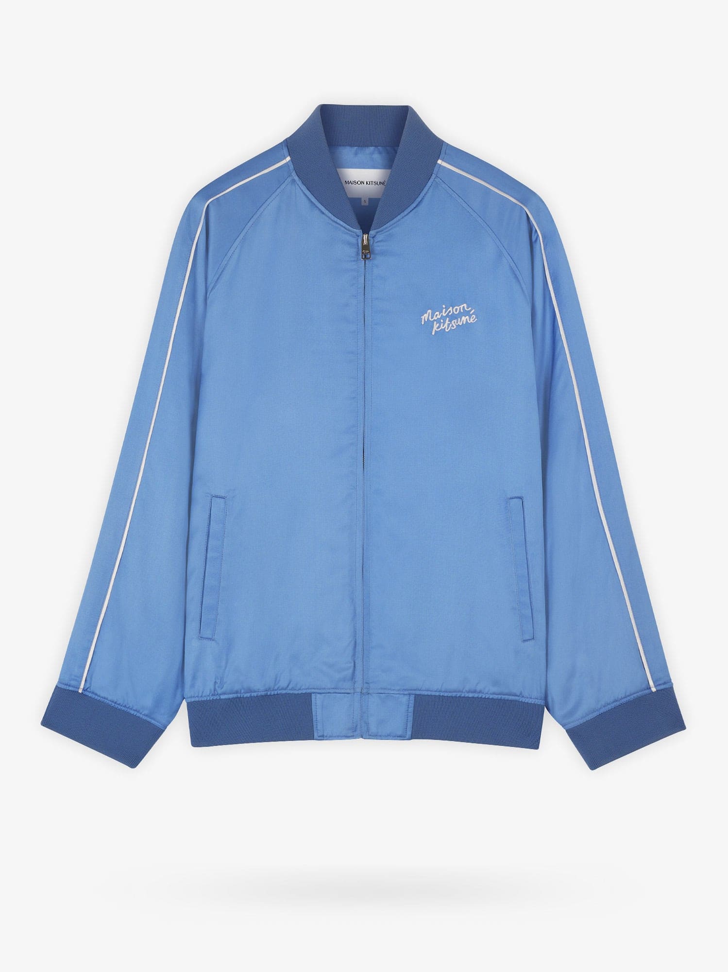 Maison Kitsuné Viscose Jacket With Logo Embroidery In Blue