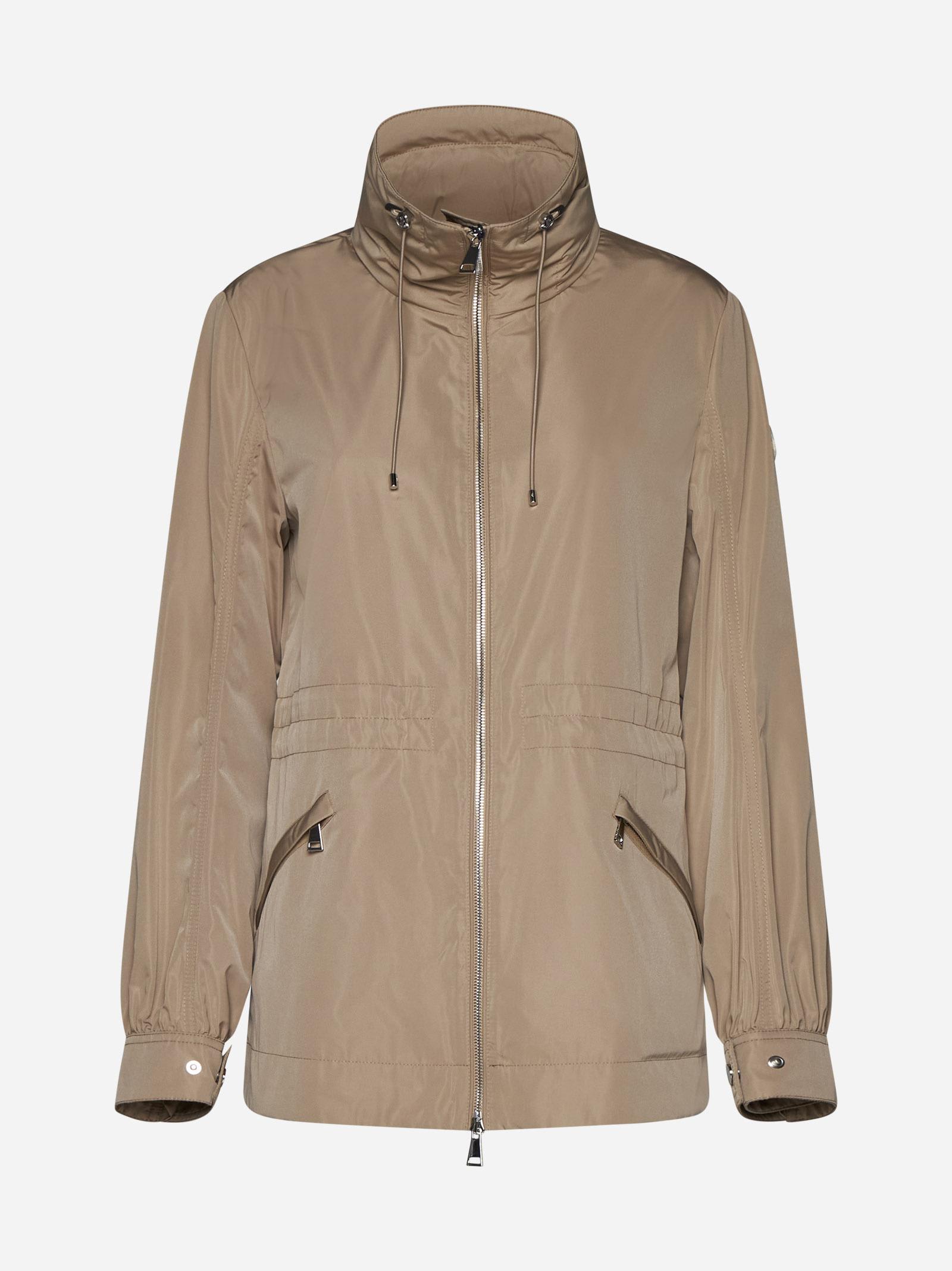 Shop Moncler Enet Nylon Short Parka In Beige