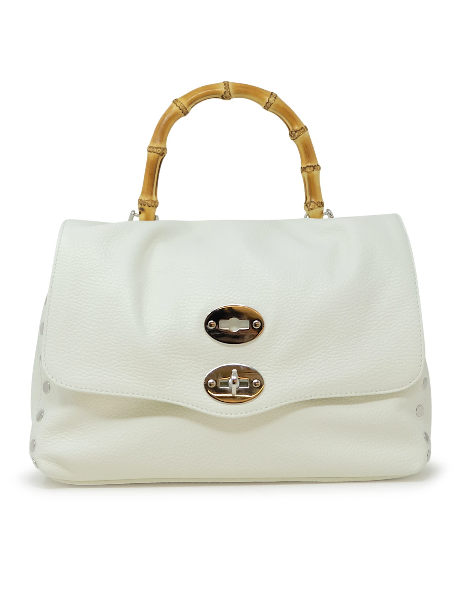 Shop Zanellato 068010-0950000-z1190 White Postina Daily S Bamboo Leather Handbag