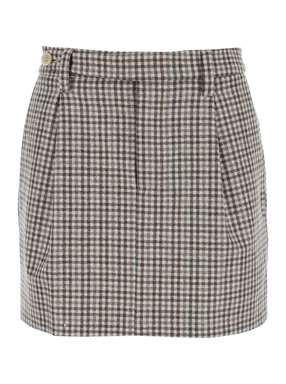 Brunello Cucinelli Checked Virgin Wool Flannel Miniskirt In Sand