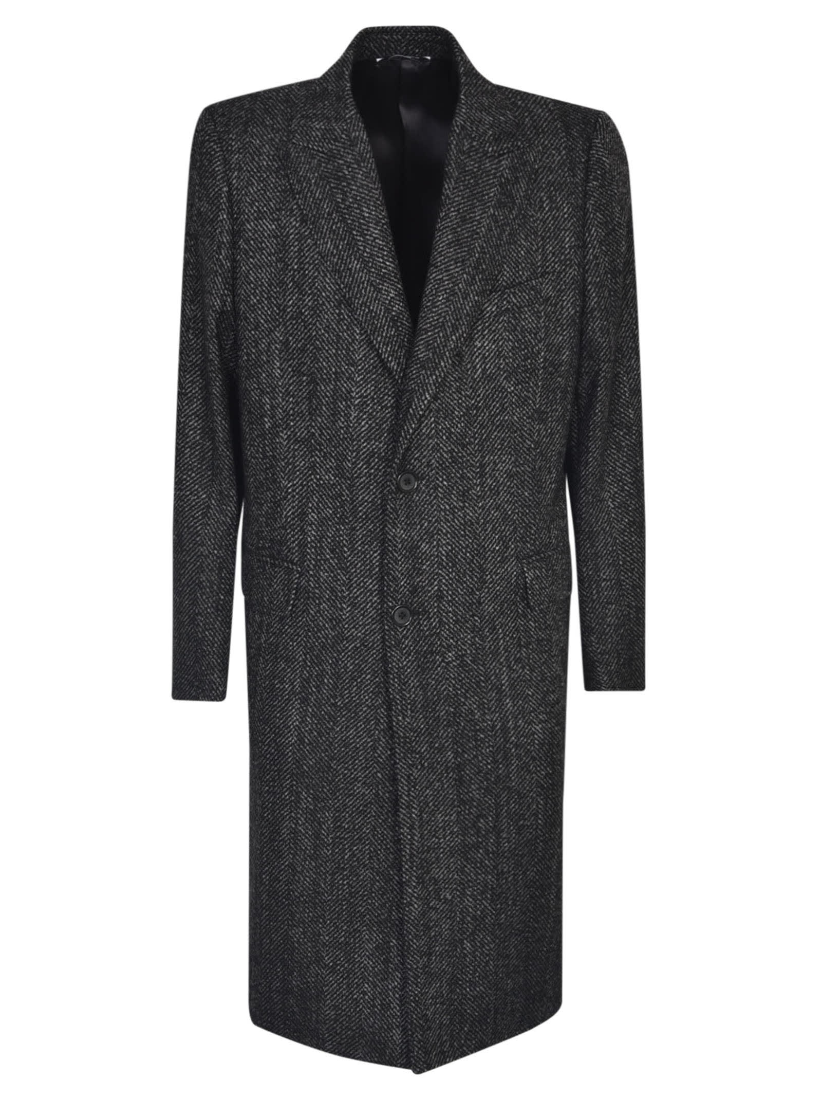 Shop Dolce & Gabbana Buttoned Long Blazer Coat In Grey