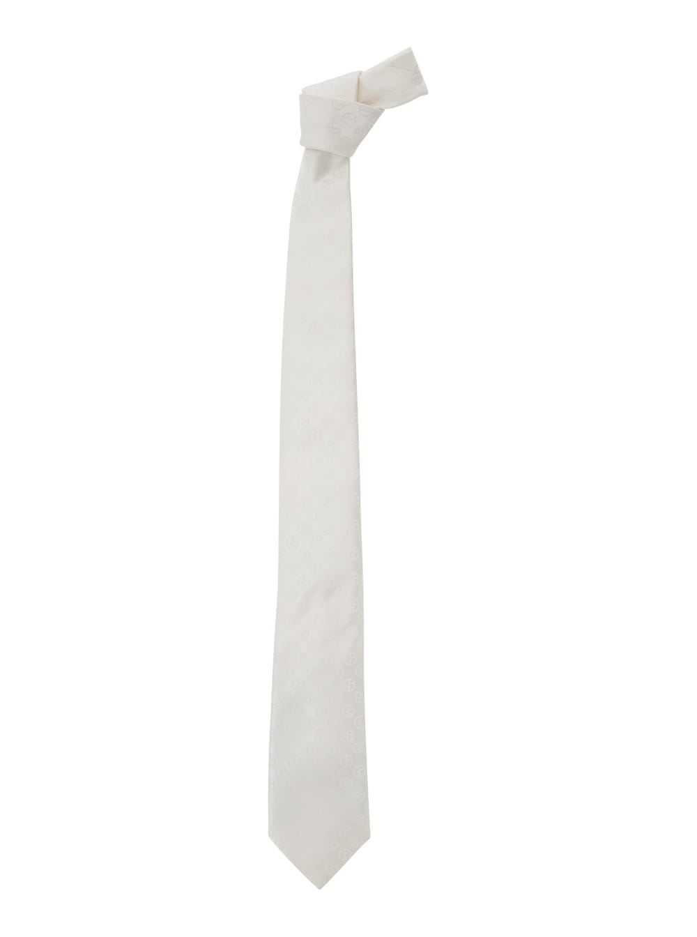 Giorgio Armani White Tie With All-over Tonal Logo In Silk Man