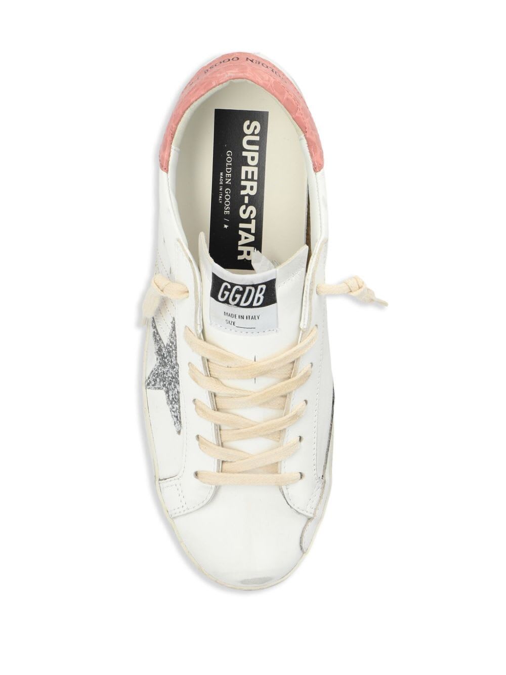 Shop Golden Goose Super Star Leather Upper Glitter Star Cocco Printed Heel In White Silver Pink