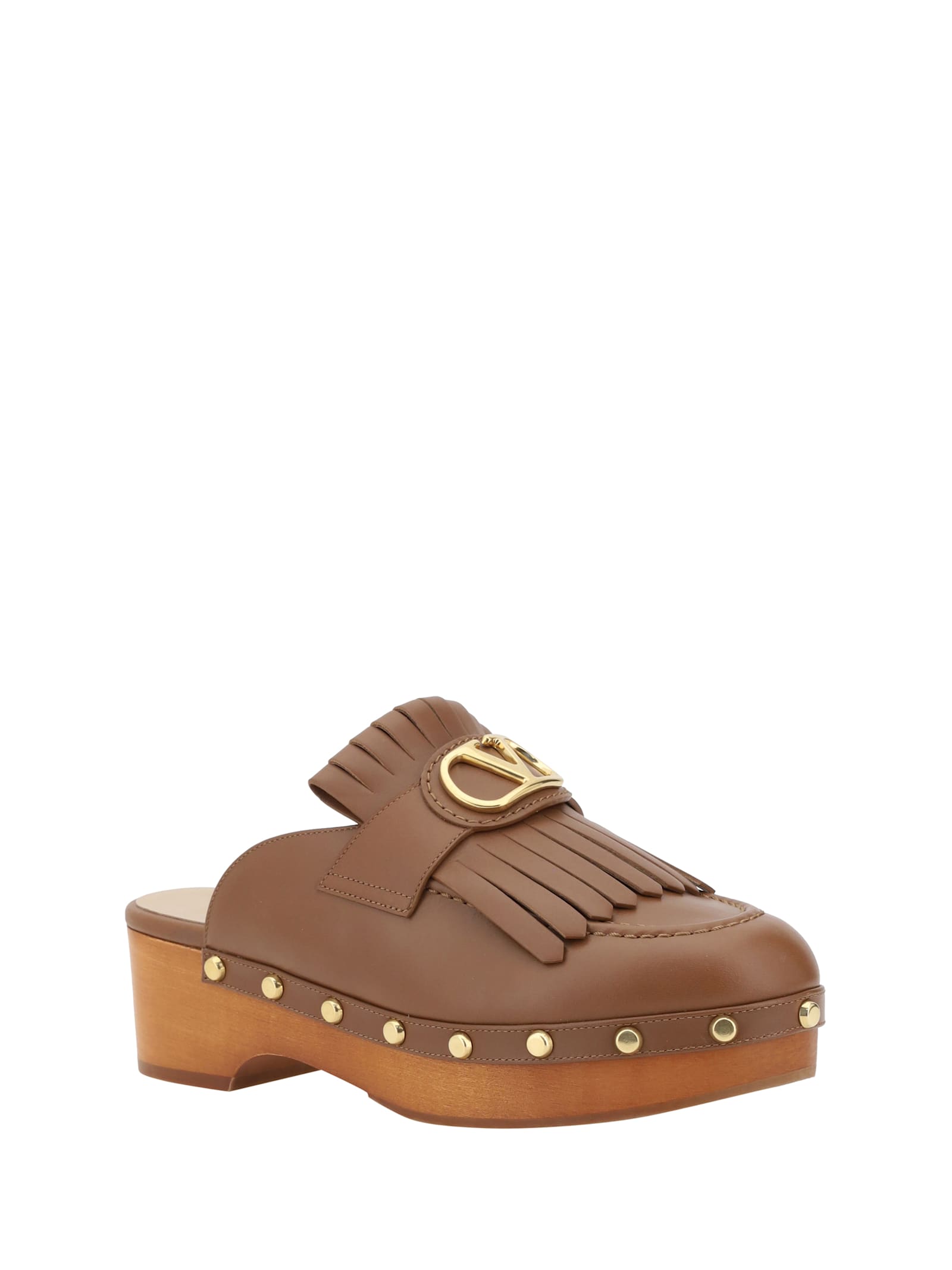 Valentino Leather Mules In Brown