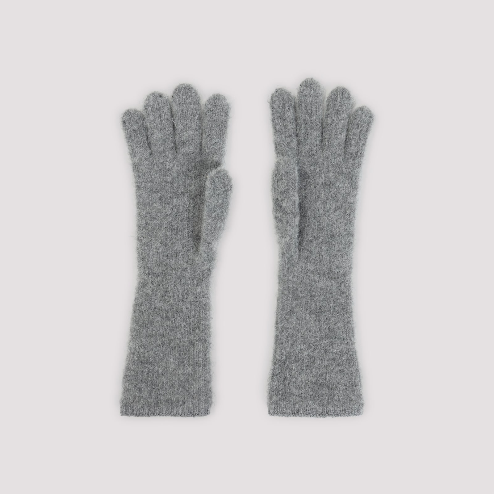 Jacquemus Logo Patch Ribbed Gloves In Gray