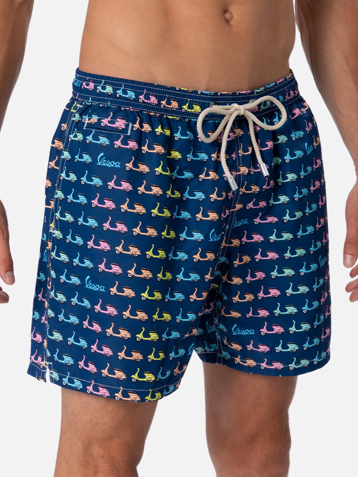 Shop Mc2 Saint Barth Man Lightweight Fabric Swim-shorts Lighting Micro Fantasy With Vespa Print Vespa Special Edition In Blue