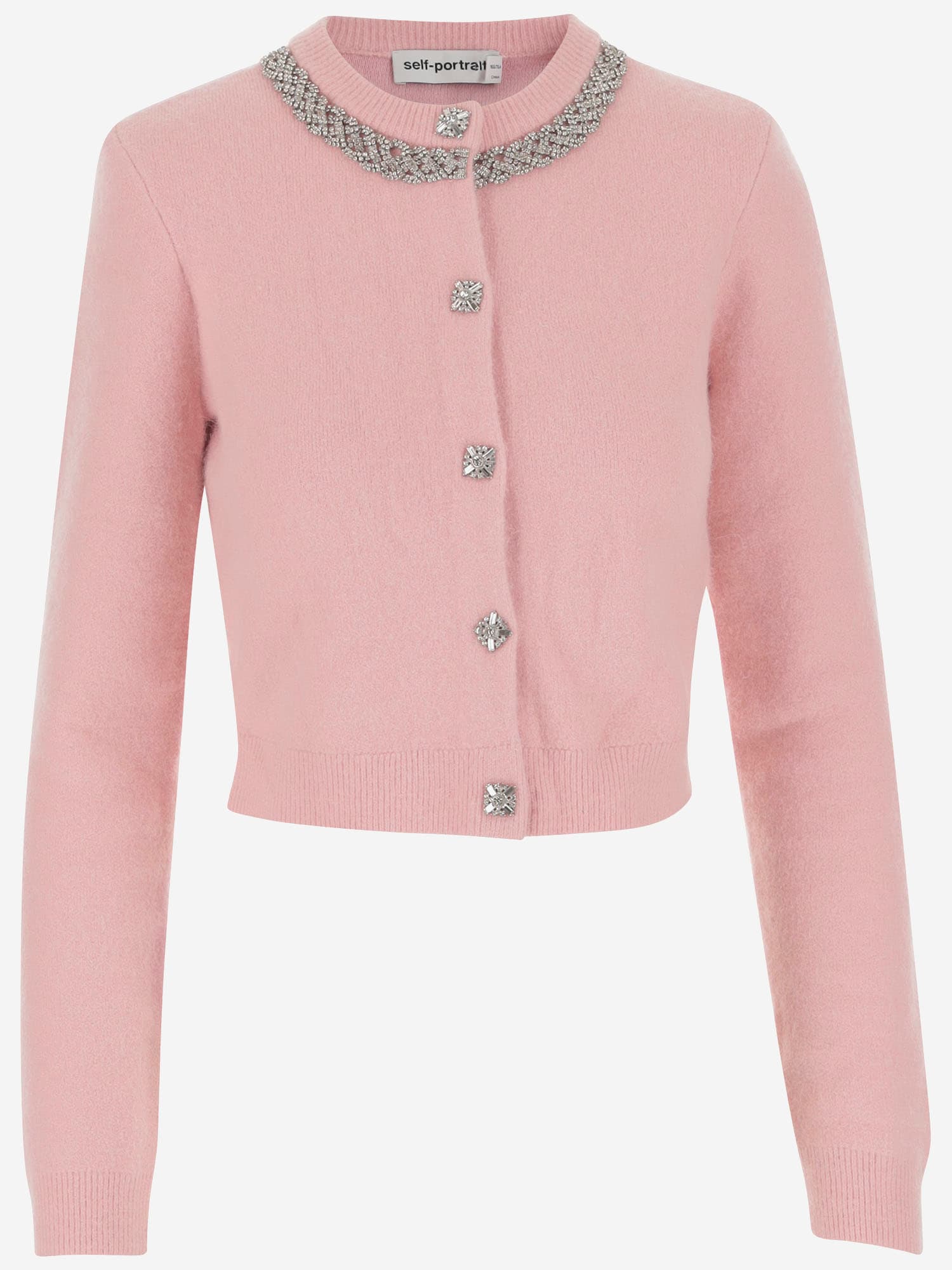 Shop Self-portrait Cardigan With Crystals In Pink