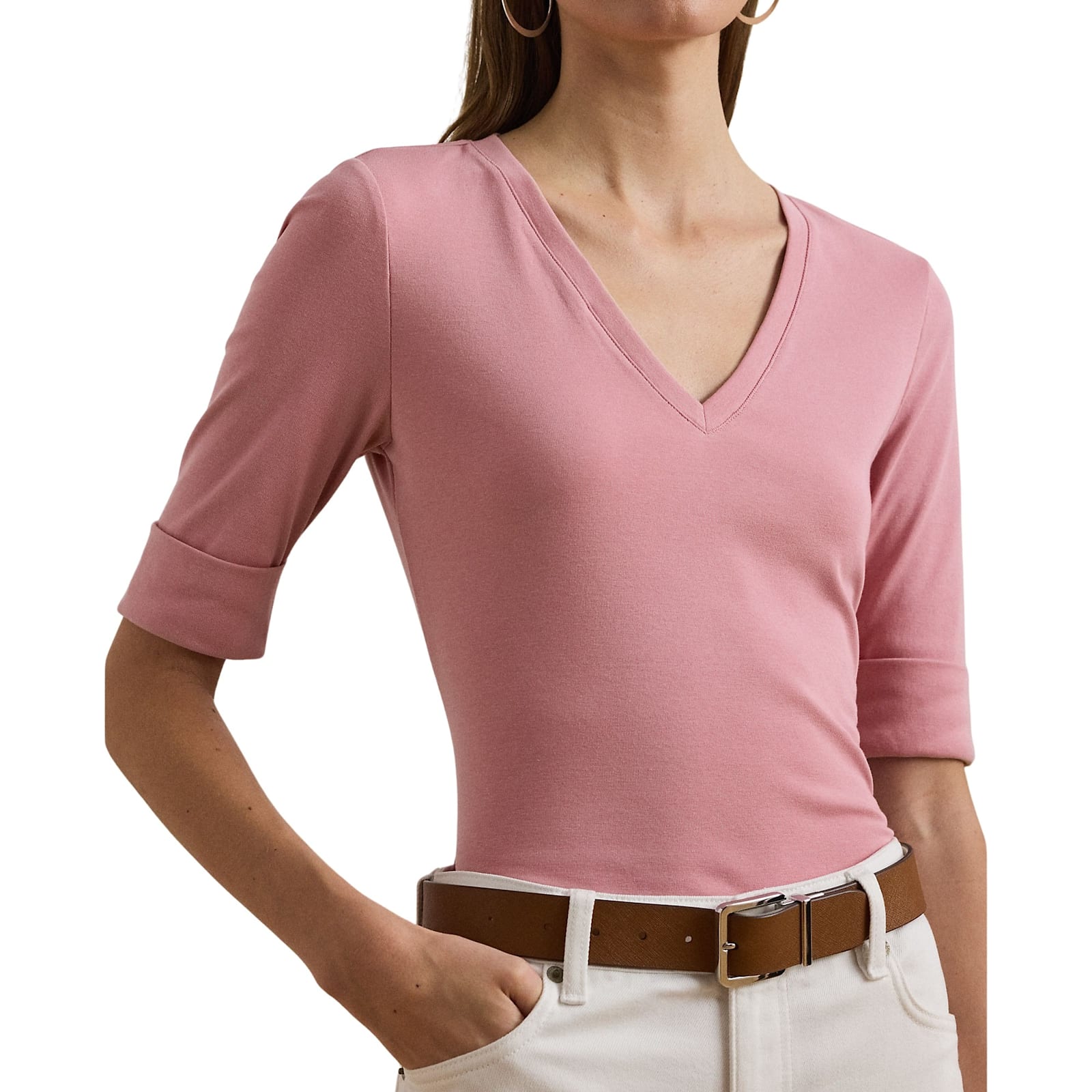 Ralph Lauren V Judy Elbow Sleeve Knit In Pink
