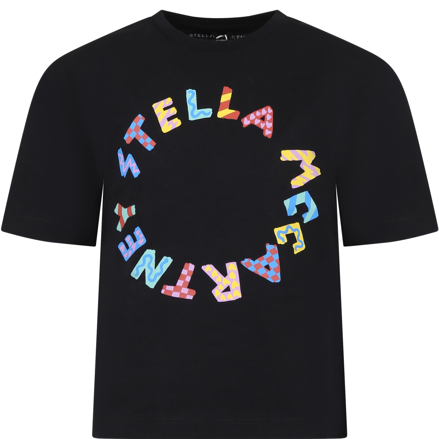 Stella Mccartney Kids' Black T-shirt For Girl With Multicolor Logo