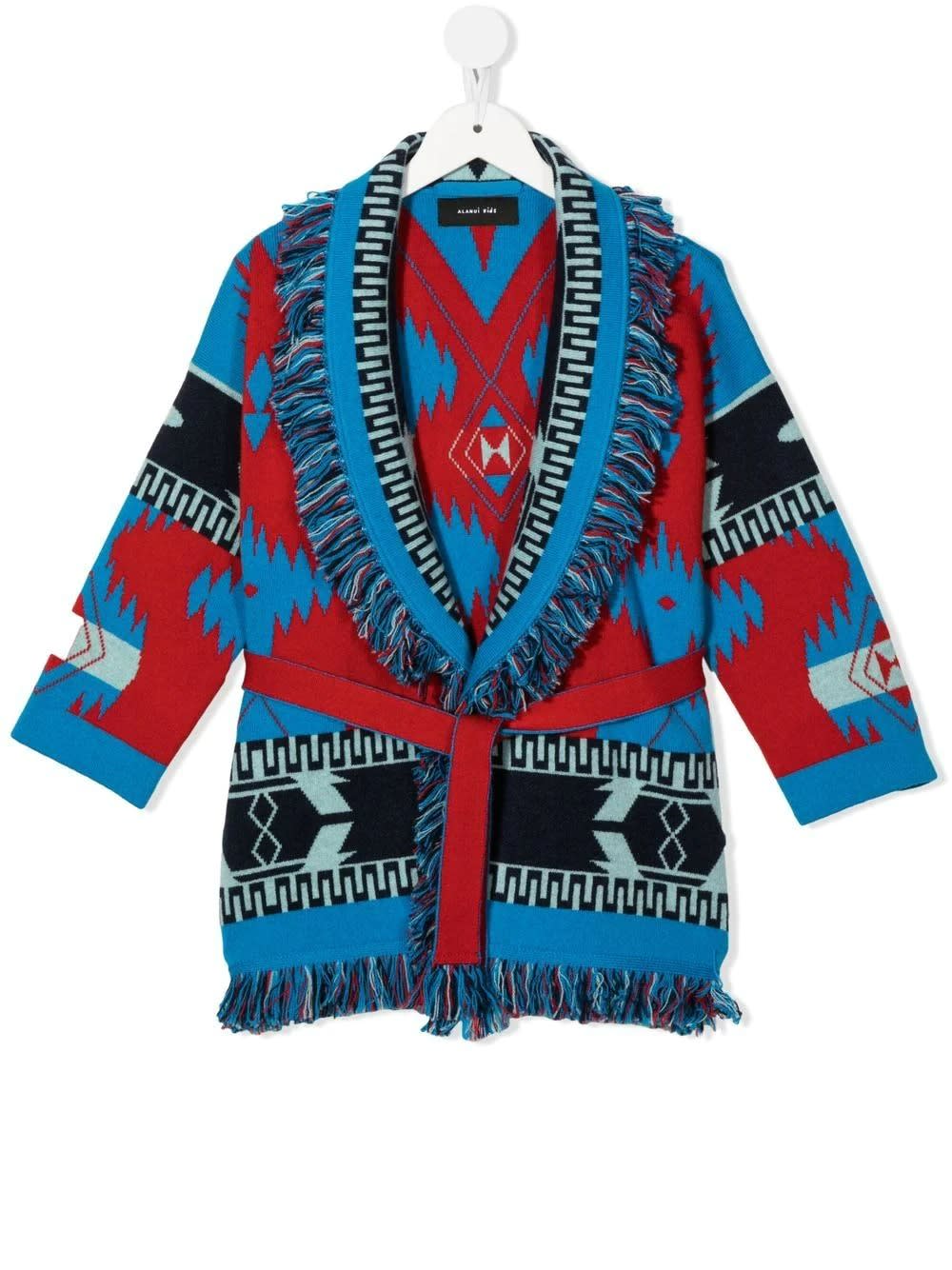 Shop Alanui Kids Icon Cardigan In Blue And Red Cashmere In Multicolour