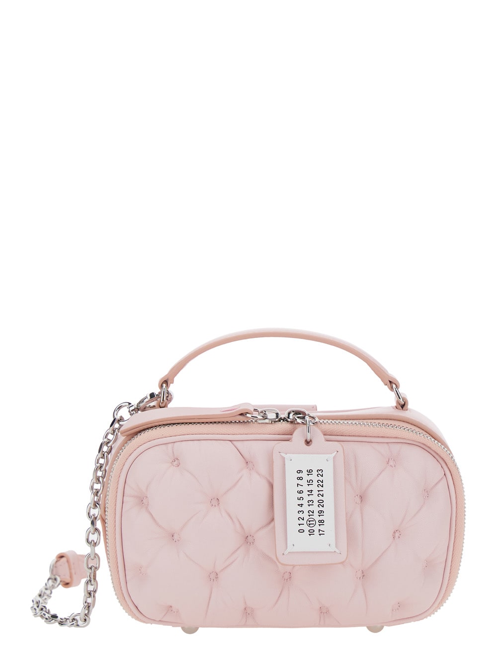 Shop Maison Margiela Glam Slam Pink Handbag With Logo Plate And Quilted Design In Leather Woman