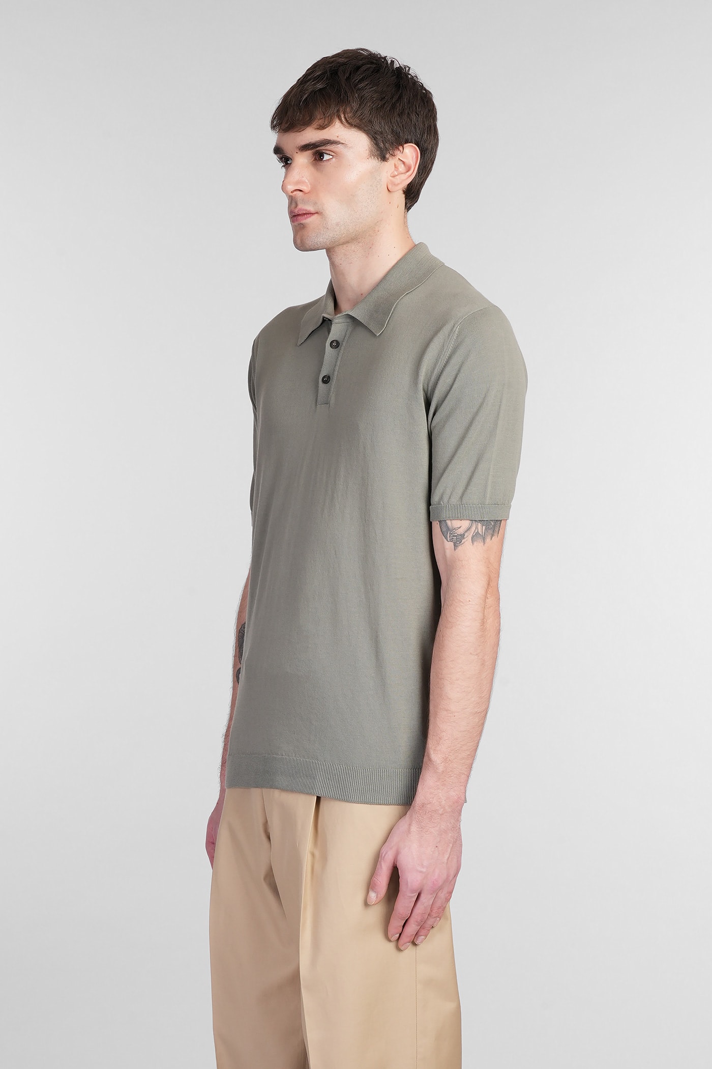 Roberto Collina Military Green Polo Shirt With Buttoned Collar In Green