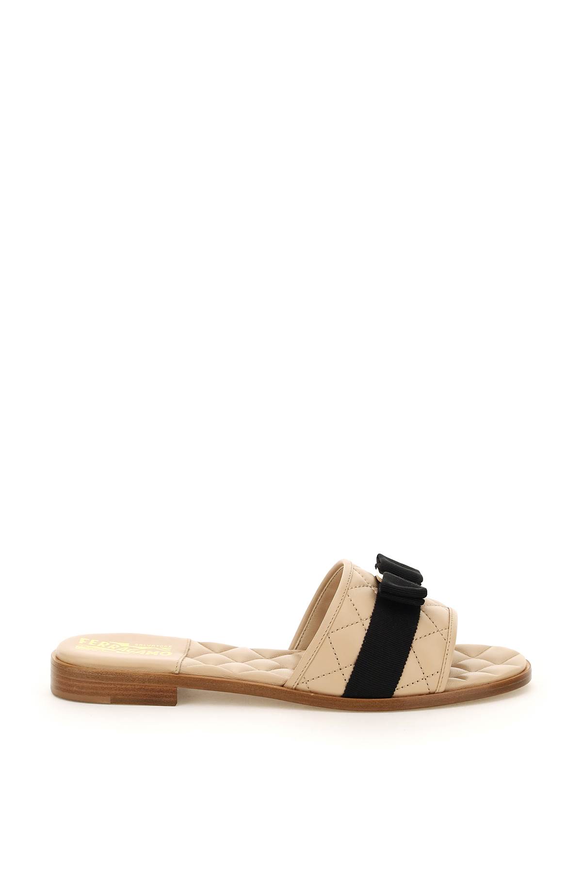 Ferragamo Women's Lovec Q Bow Accent Quilted Slide Sandals In New Bisque (beige)