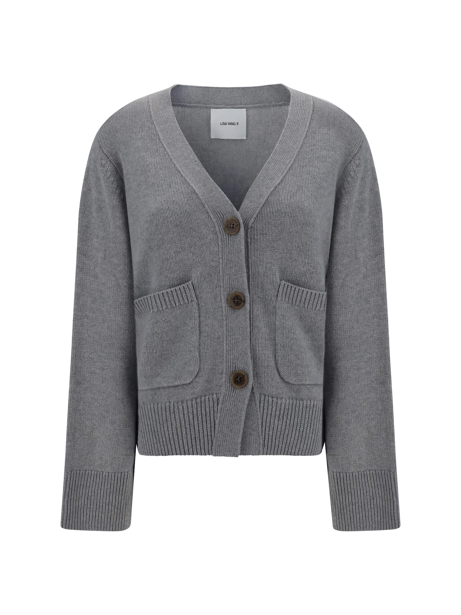 Lisa Yang V-neck Knit Cardigan With Front Buttons In Gray