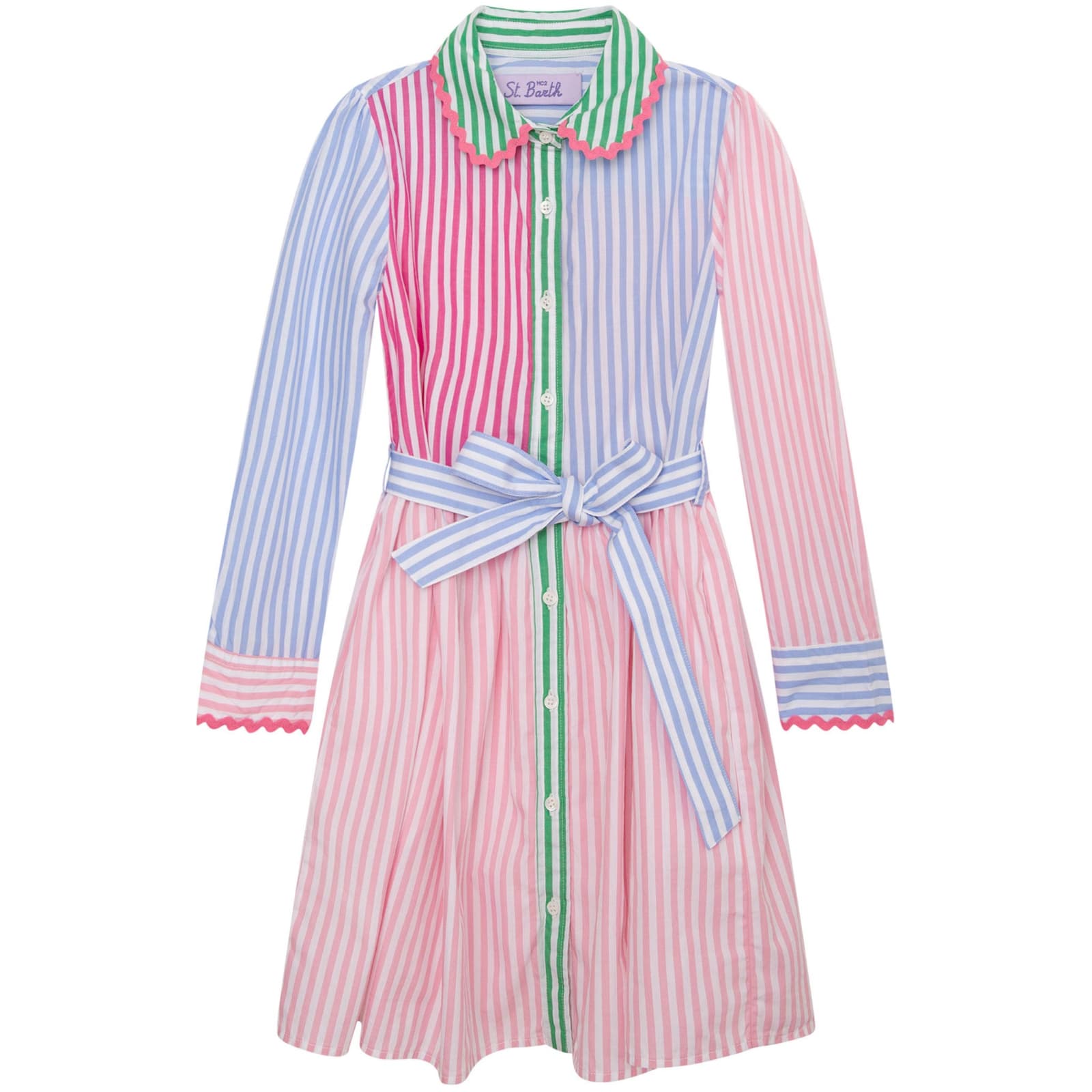 Mc2 Saint Barth Kids' Girl Cotton Short Dress With Embroidery In Multicolor