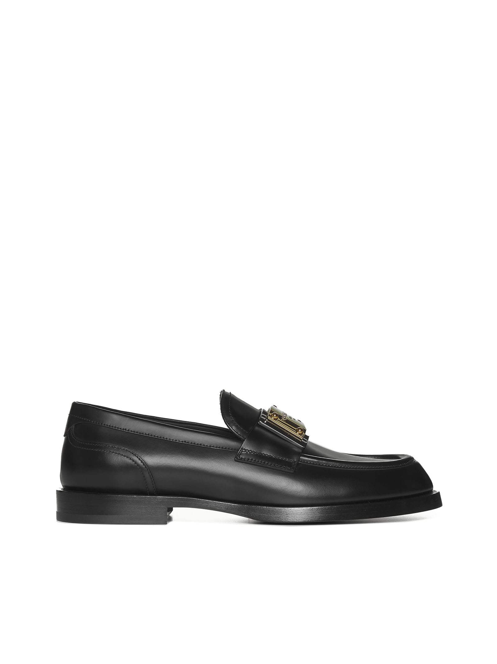 Dolce & Gabbana Florio Black Loafers With Dg Plaque On The Front In Grained Leather Man In Black