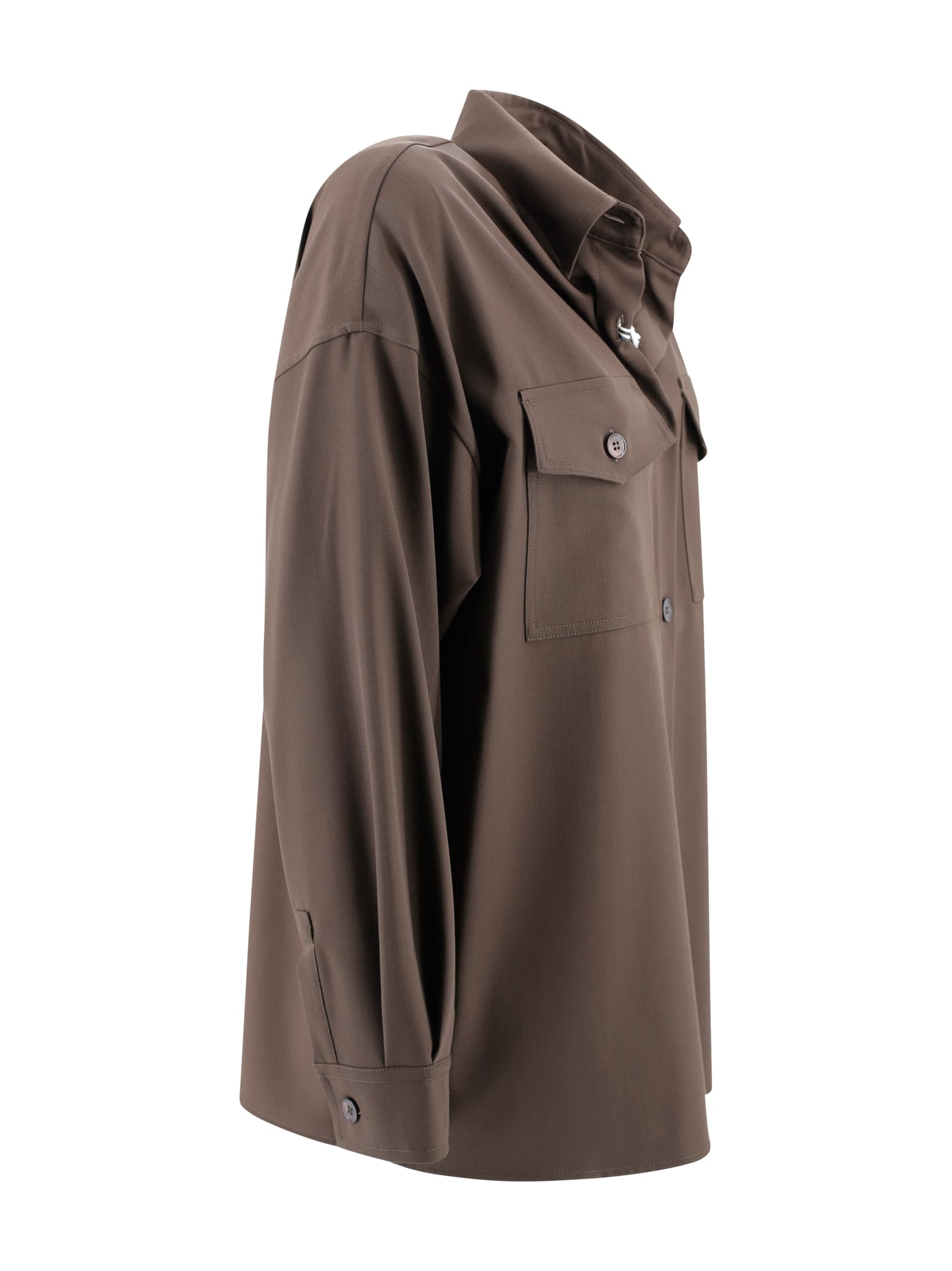 Weekend Max Mara Wool Shirt With Loose Cut And Front Pockets In Brown