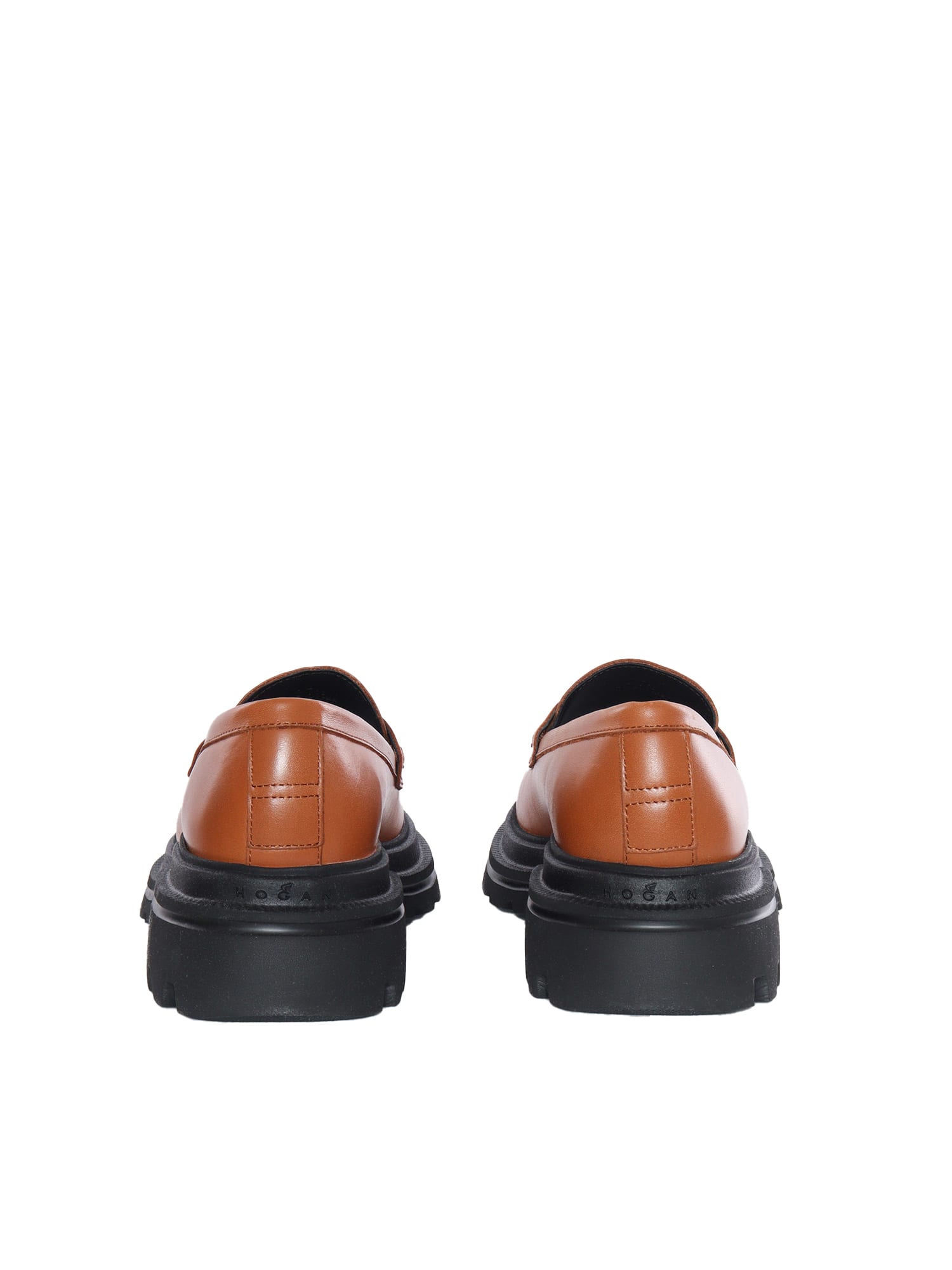 Hogan Round Toe Brown Leather Moccasin With Soft Insole And Eva Sole In Brown